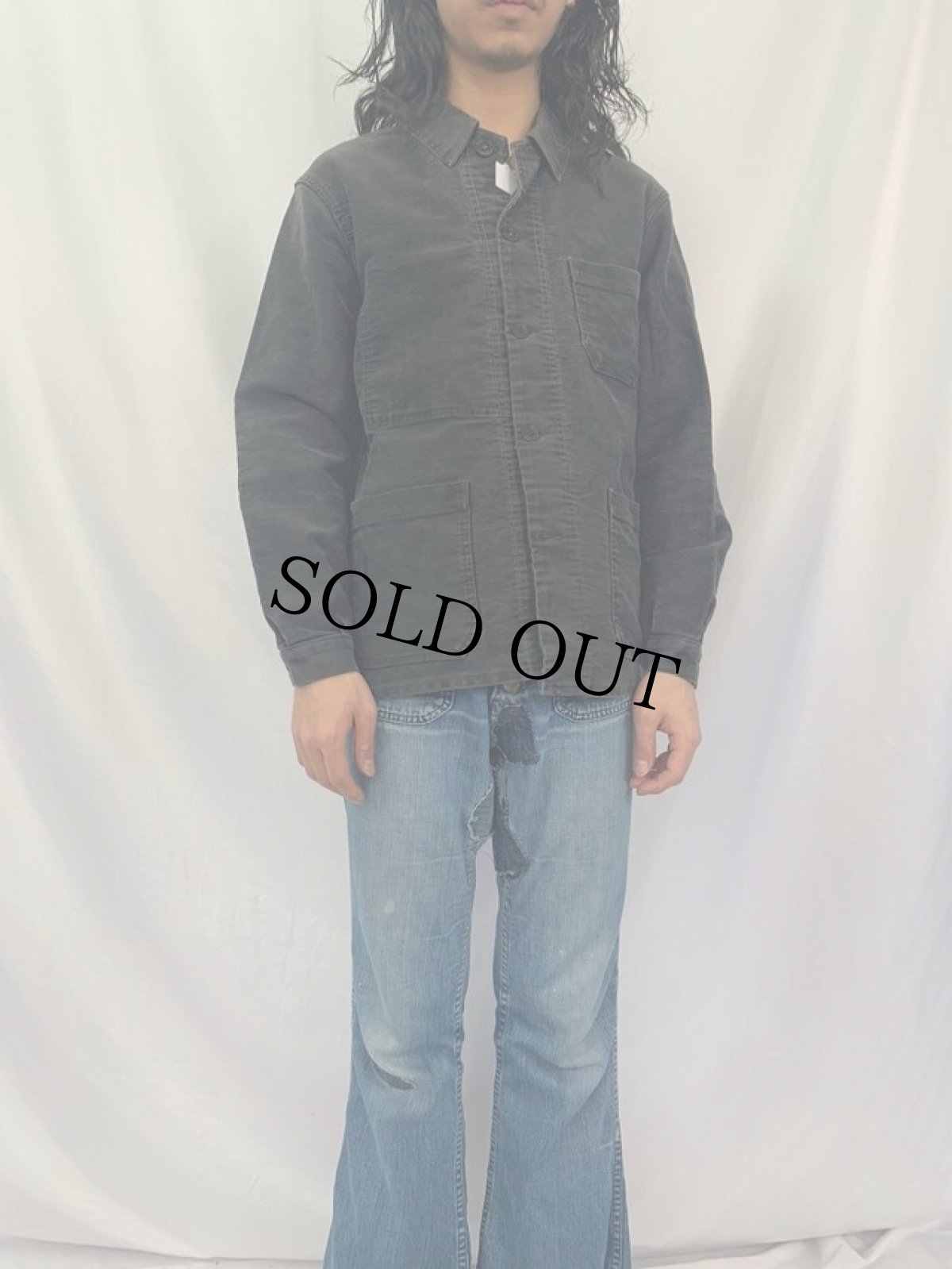 画像2: 50〜60's BARBE BLEUE ブラックモールスキン ワークジャケット 48 (2)