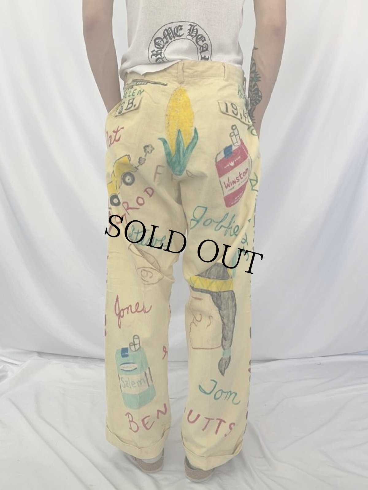 画像4: 60's ハンドペイント メモリアルコーデユロイパンツ W33 (4)