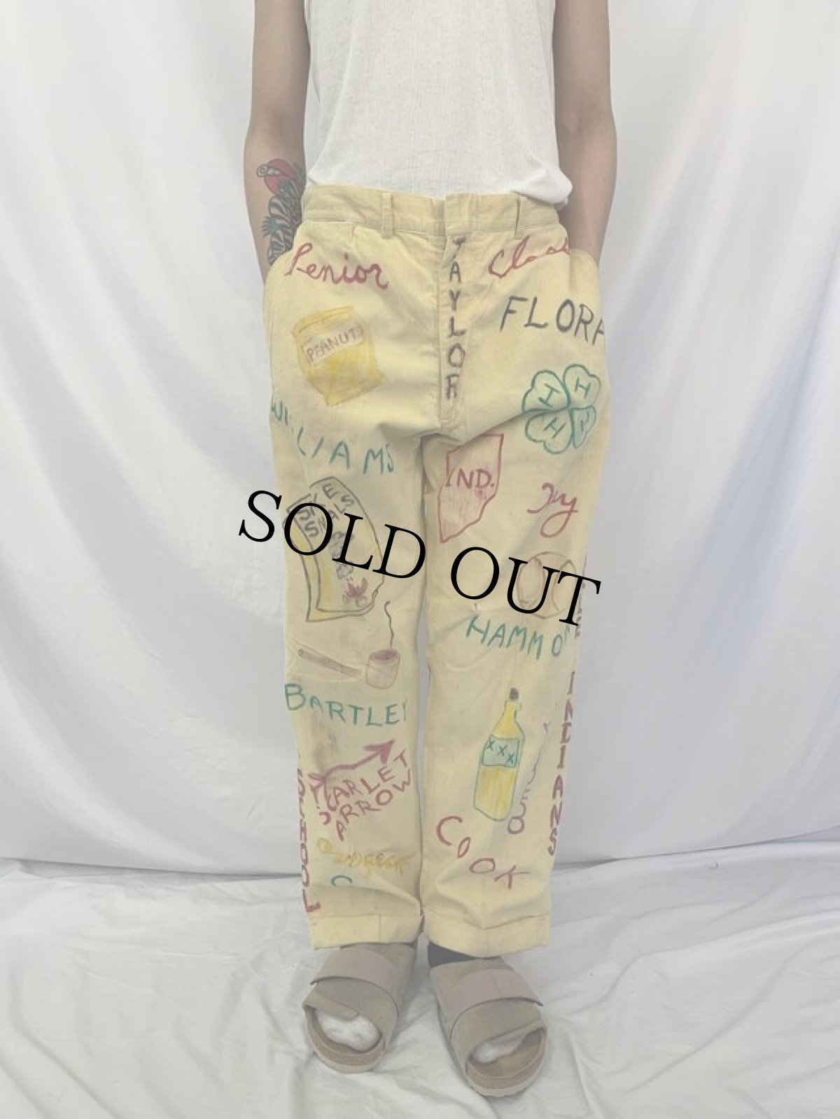 画像2: 60's ハンドペイント メモリアルコーデユロイパンツ W33 (2)