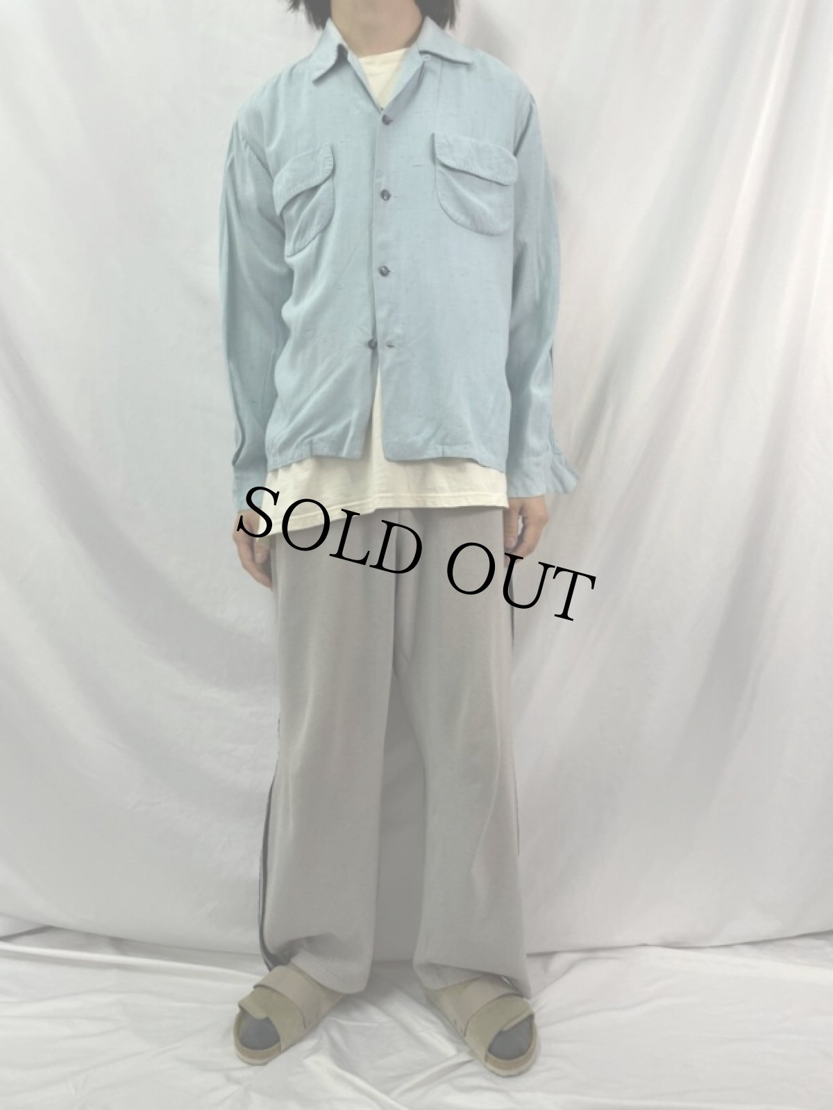 画像2: 50〜60's BARDON カスリ柄 オープンカラーレーヨンシャツ L (2)