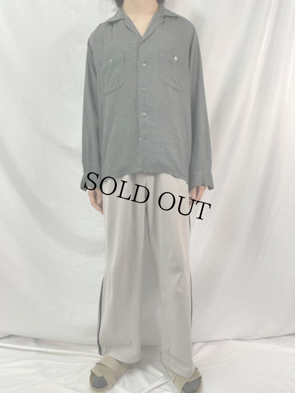 画像2: 50's SPIRE カスリ柄 オープンカラー レーヨン×シルクシャツ L (2)