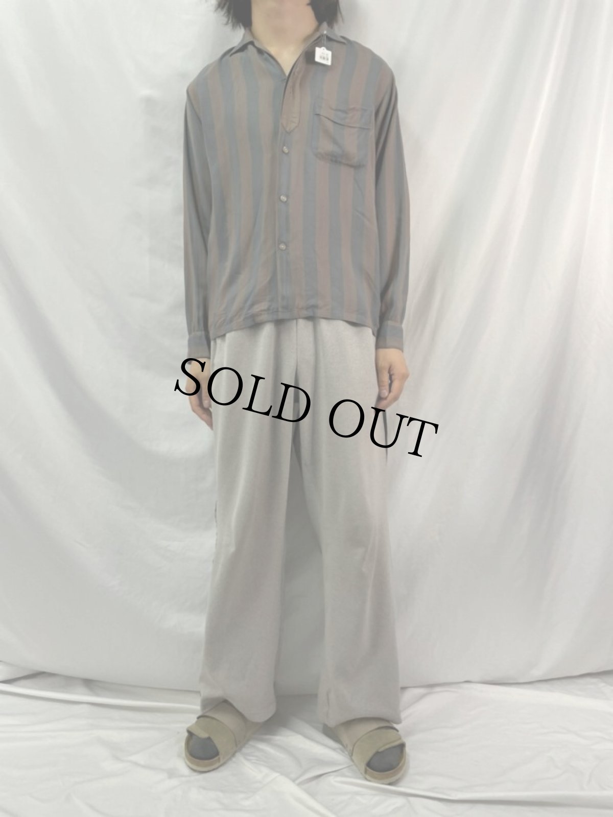 画像2: 60's PENNY'S TOWNCRAFT  ストライプ柄 オープンカラーレーヨンシャツ M (2)