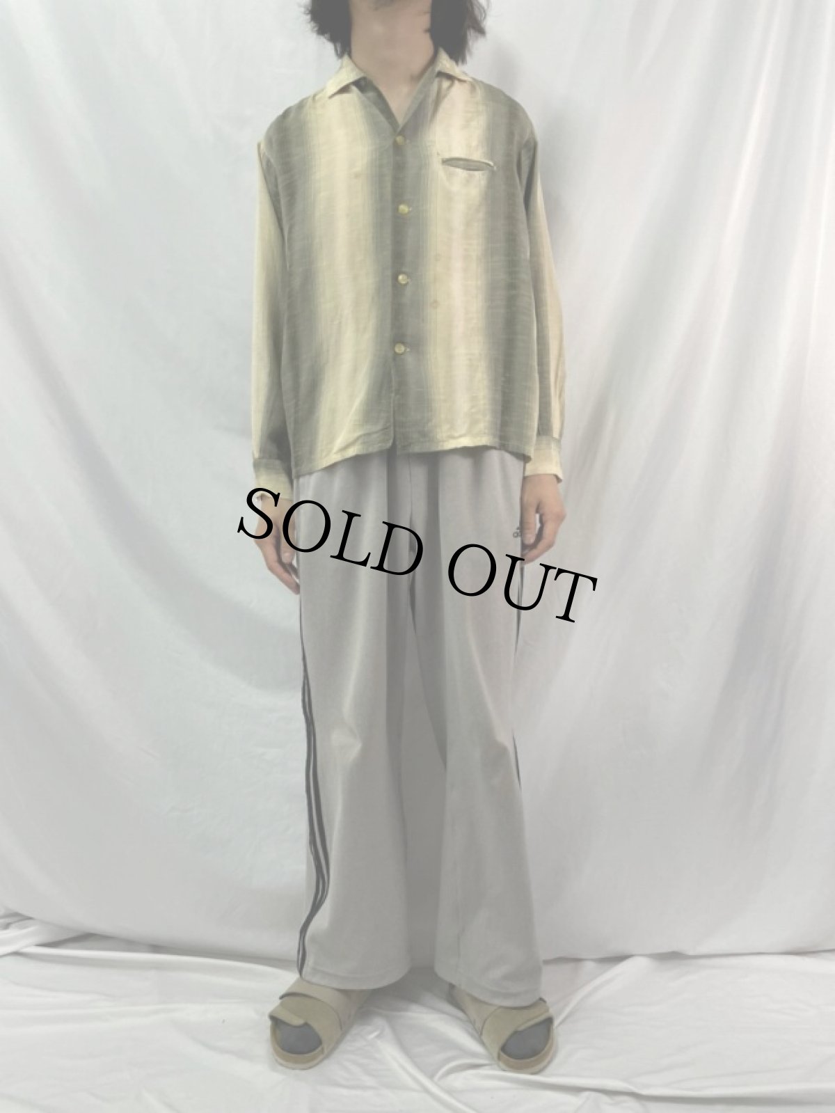 画像2: 50〜60's PENNY'S TOWNCRAFT オンブレーストライプ柄 オープンカラー シルク混ポリシャツ L (2)