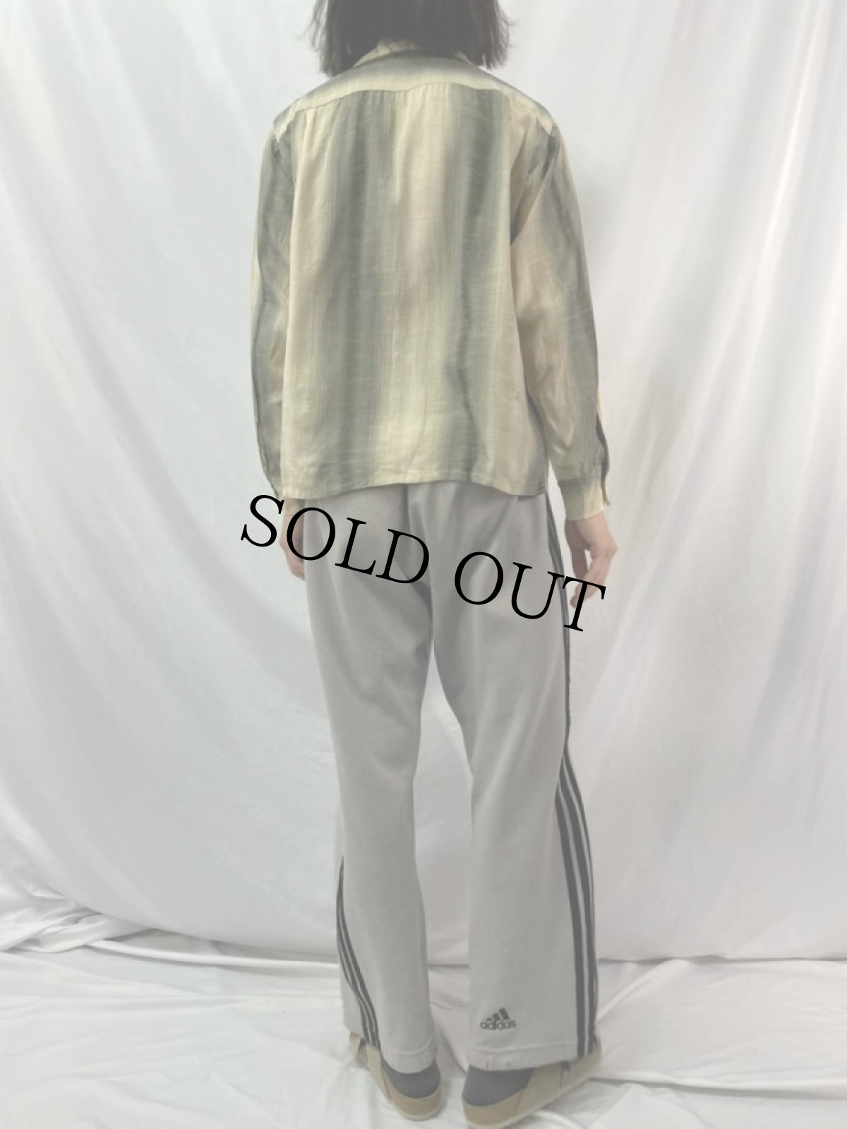 画像4: 50〜60's PENNY'S TOWNCRAFT オンブレーストライプ柄 オープンカラー シルク混ポリシャツ L (4)