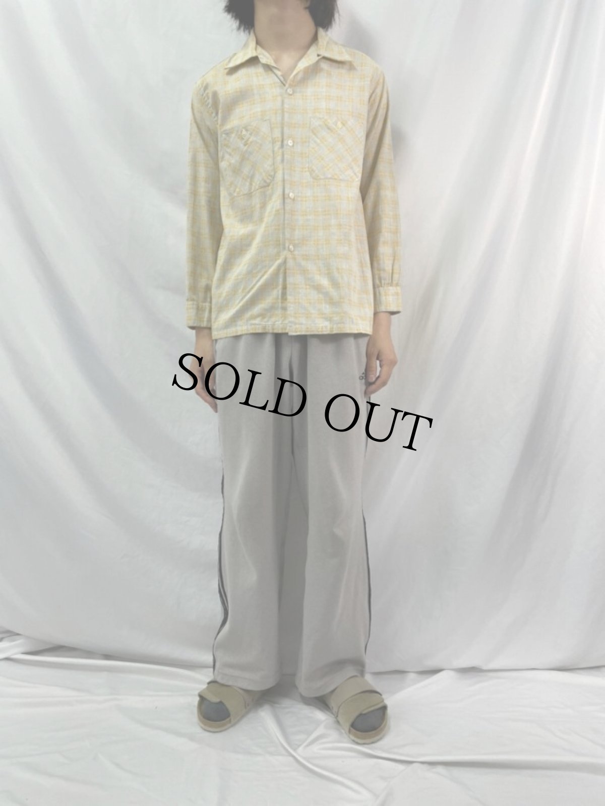 画像2: 60's WRINKLE-SHED チェック柄 オープンカラーコットンシャツ (2)