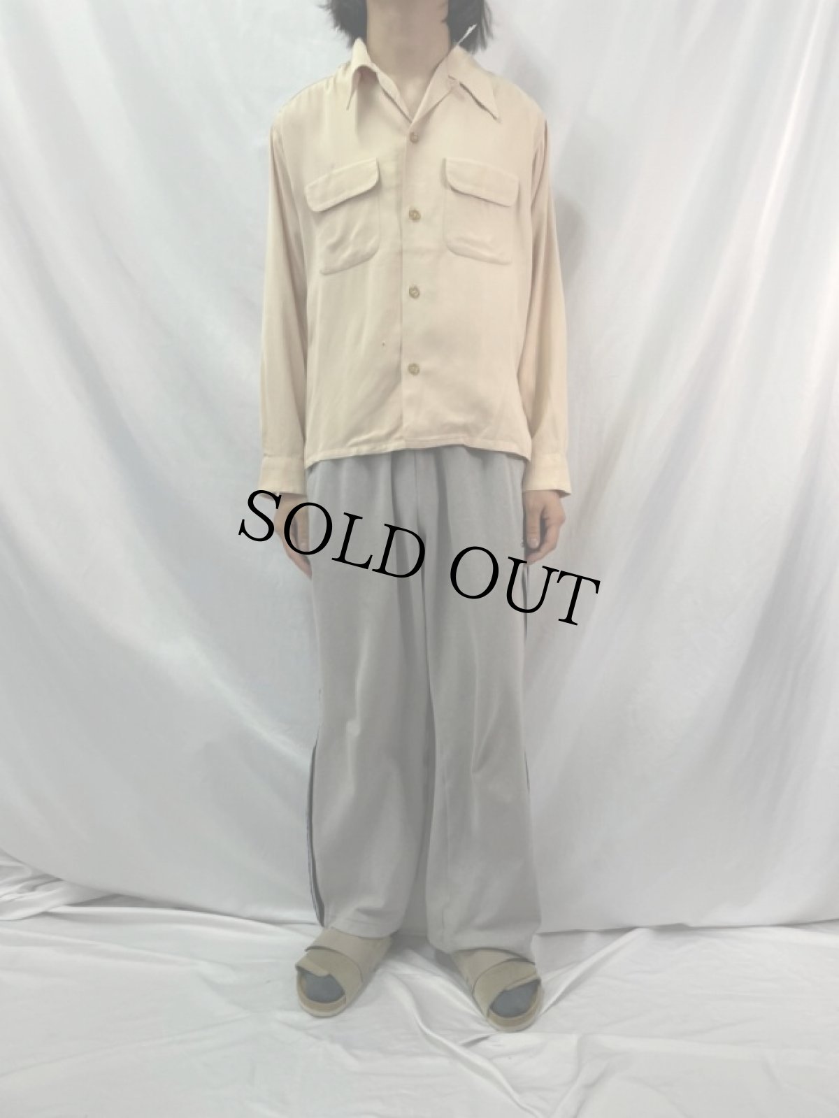 画像2: 50's New Era レーヨンギャバジン オープンカラーシャツ M (2)