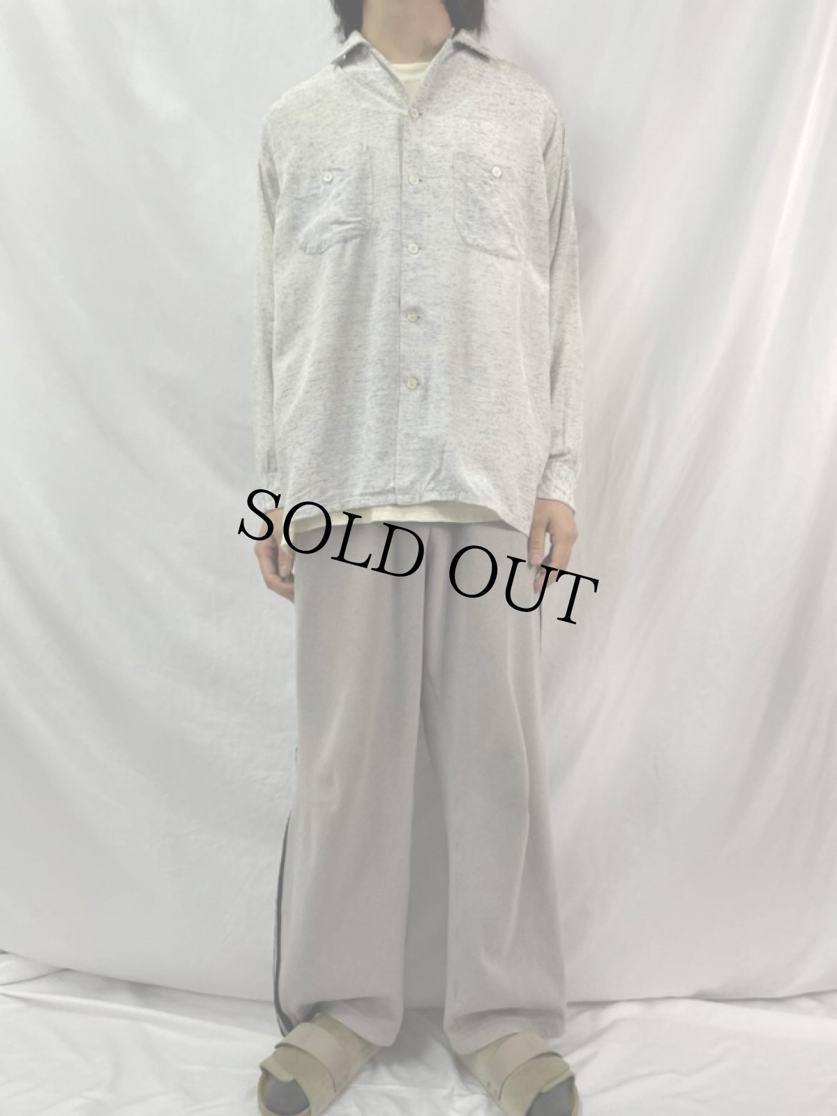 画像2: 50's Golden Needle Manhattan カスリ柄 オープンカラーレーヨンシャツ L (2)