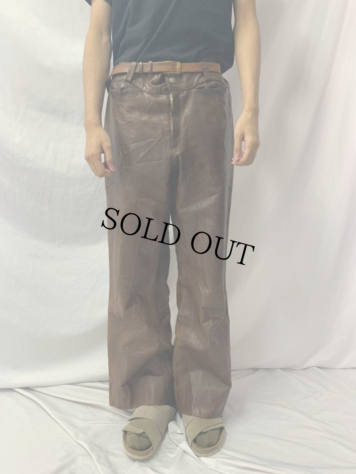 画像2: 70's レザーフレアパンツ W34 (2)