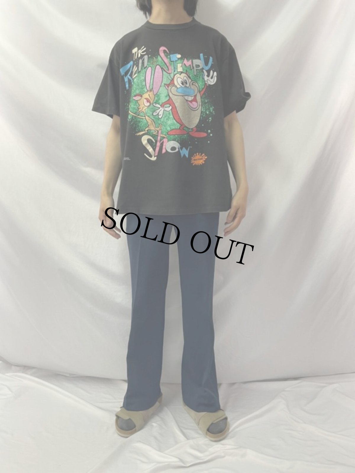 画像2: 90's The Ren and Stimpy Show USA製 ニコロデオン キャラクターTシャツ XL (2)
