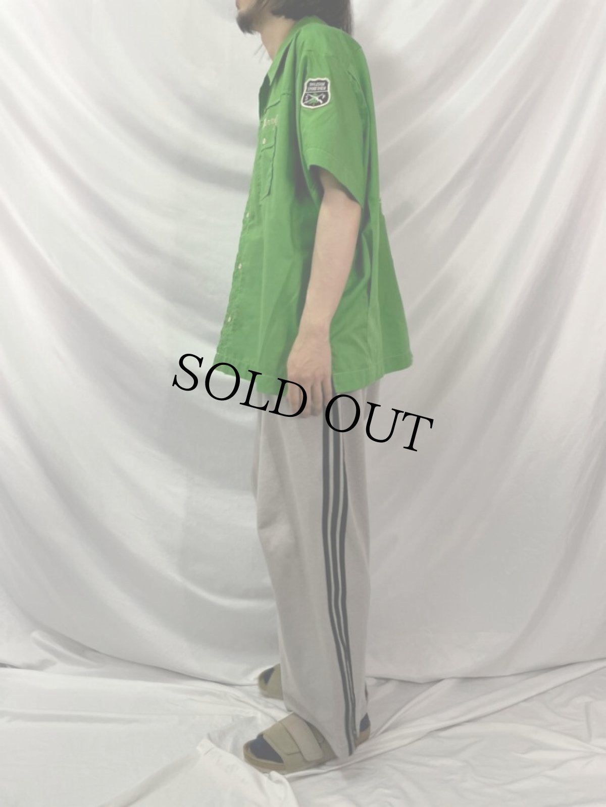 画像3: 70's Hilton チェーン刺繍×パッチ付き コットンポリ ボーリングシャツ XXL (3)