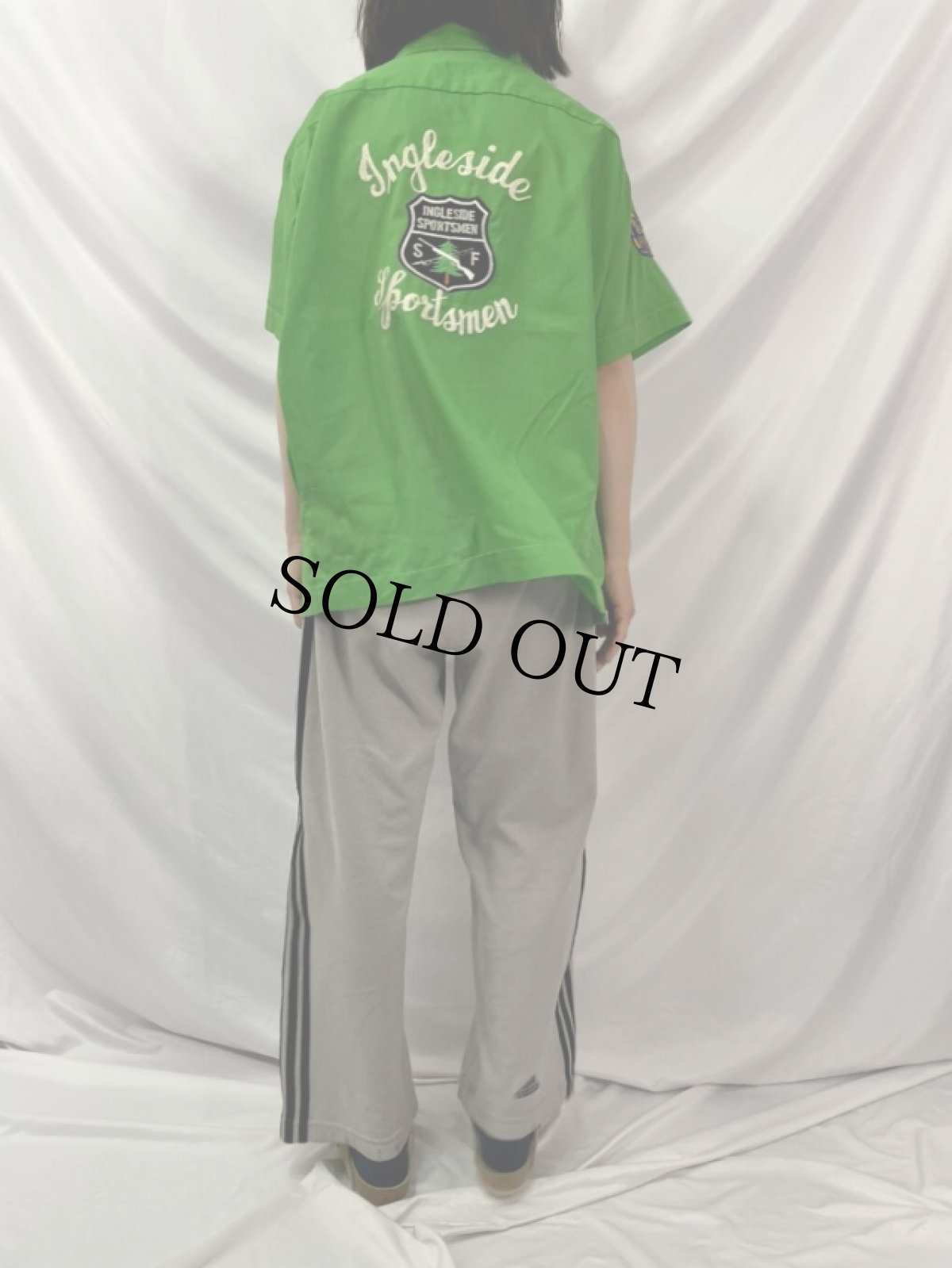 画像4: 70's Hilton チェーン刺繍×パッチ付き コットンポリ ボーリングシャツ XXL (4)