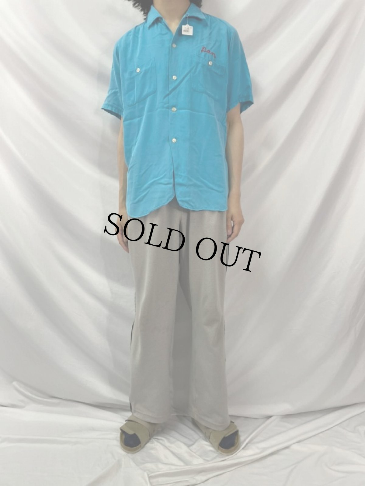 画像2: 50's Swingstar チェーン刺繍 "フリーダムスリーブ" レーヨンボーリングシャツ L (2)