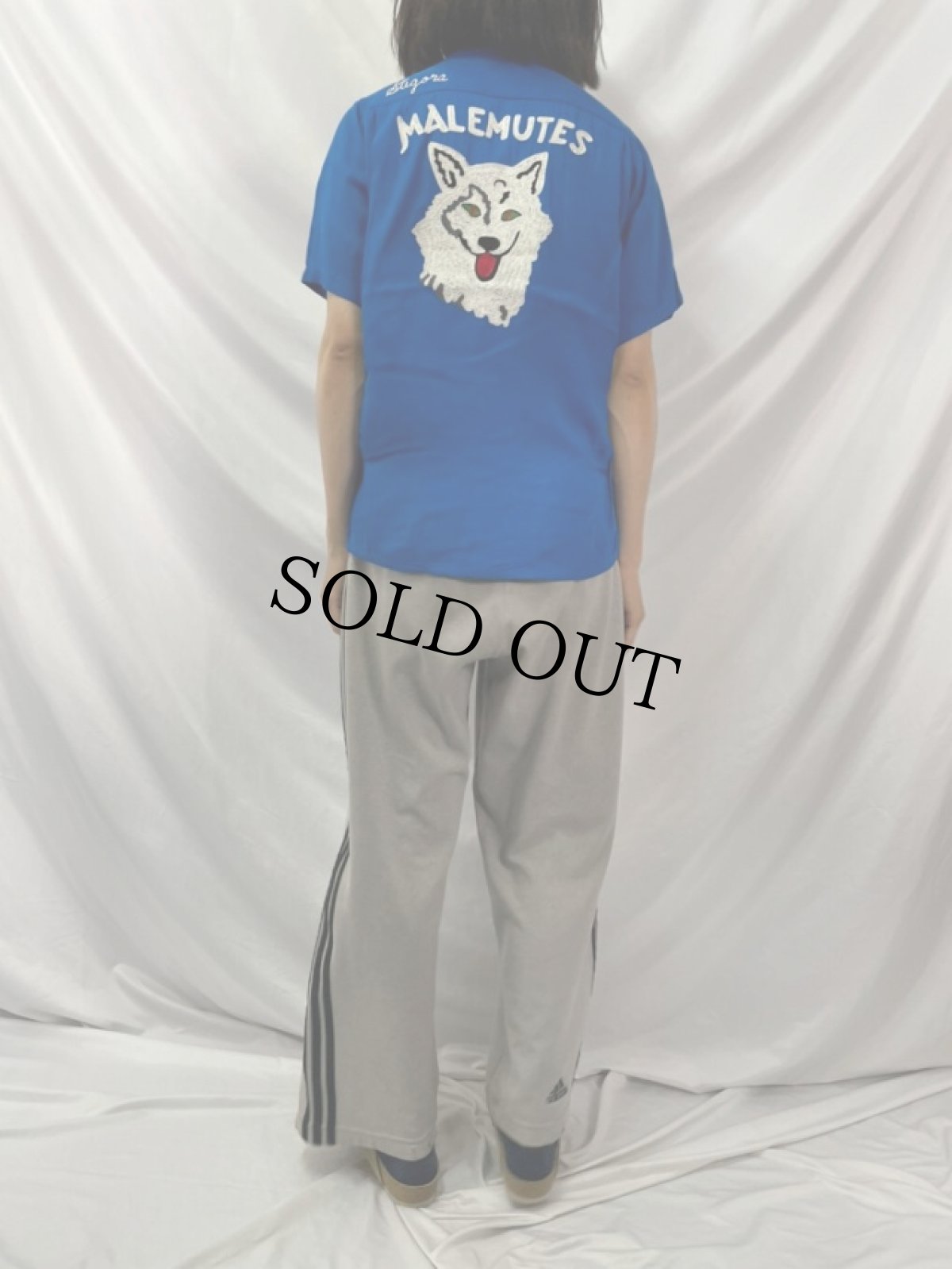 画像4: 60's King Louie "MALEMUTES" チェーン刺繍 レーヨンボーリングシャツ M (4)