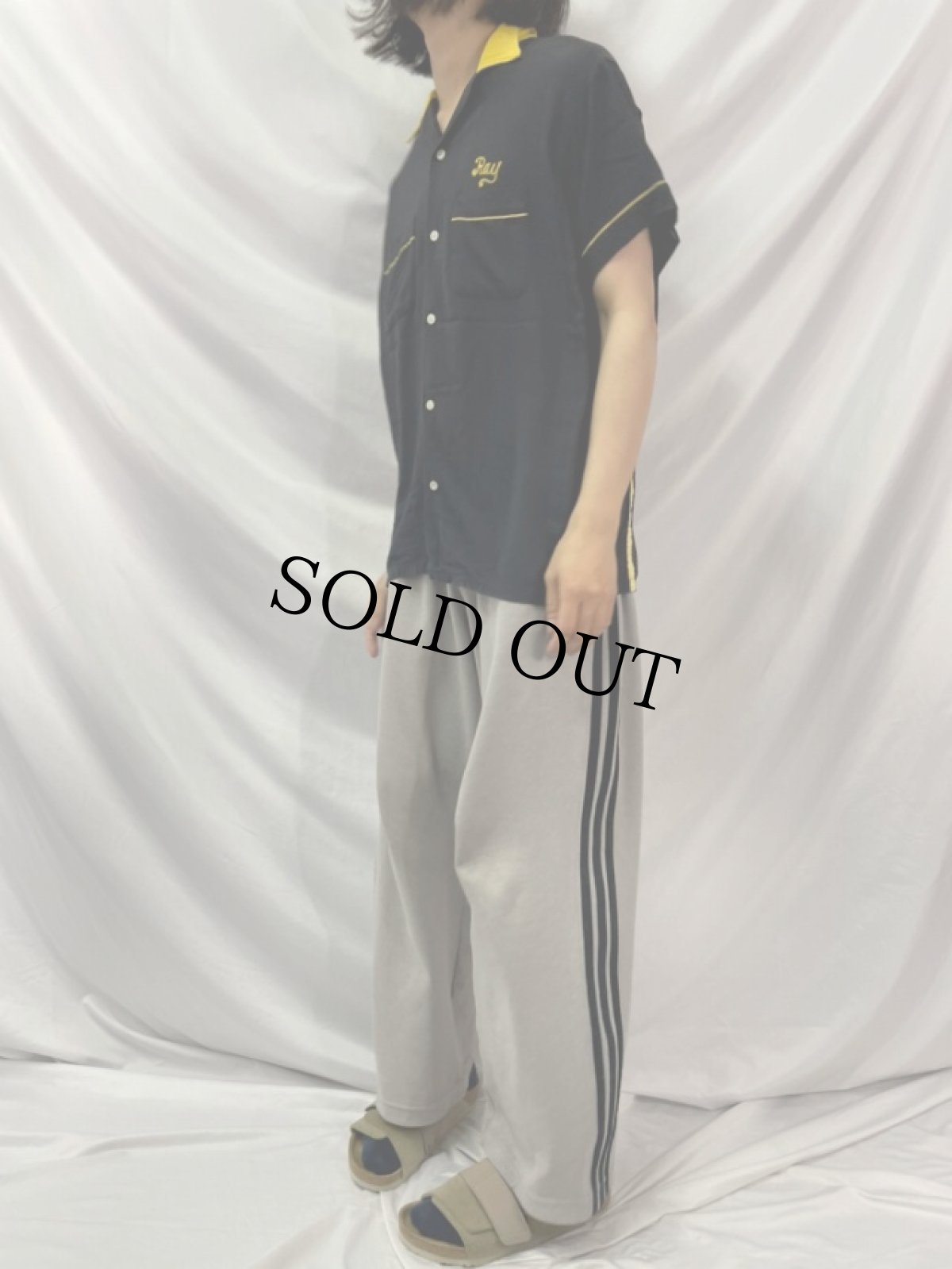 画像3: 60's Hilton "Standard" チェーン刺繍 ブラックレーヨン ボーリングシャツ L (3)