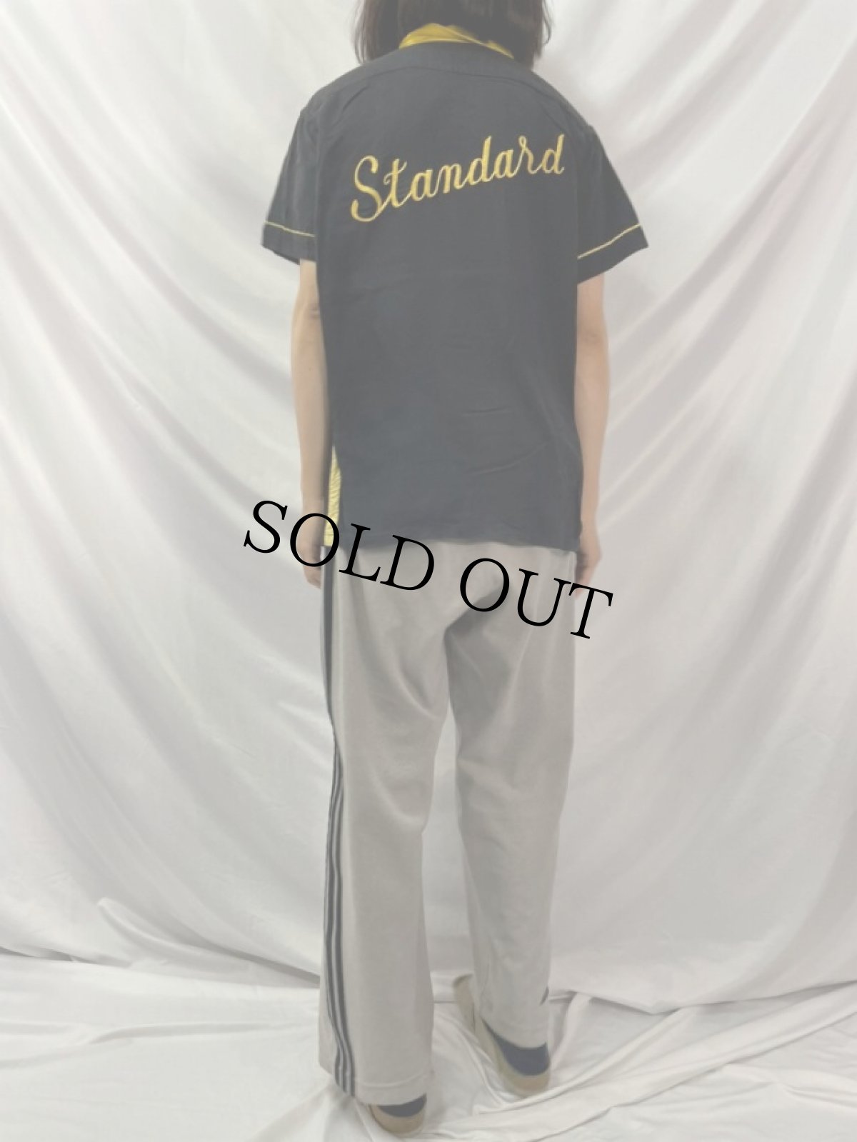 画像4: 60's Hilton "Standard" チェーン刺繍 ブラックレーヨン ボーリングシャツ L (4)