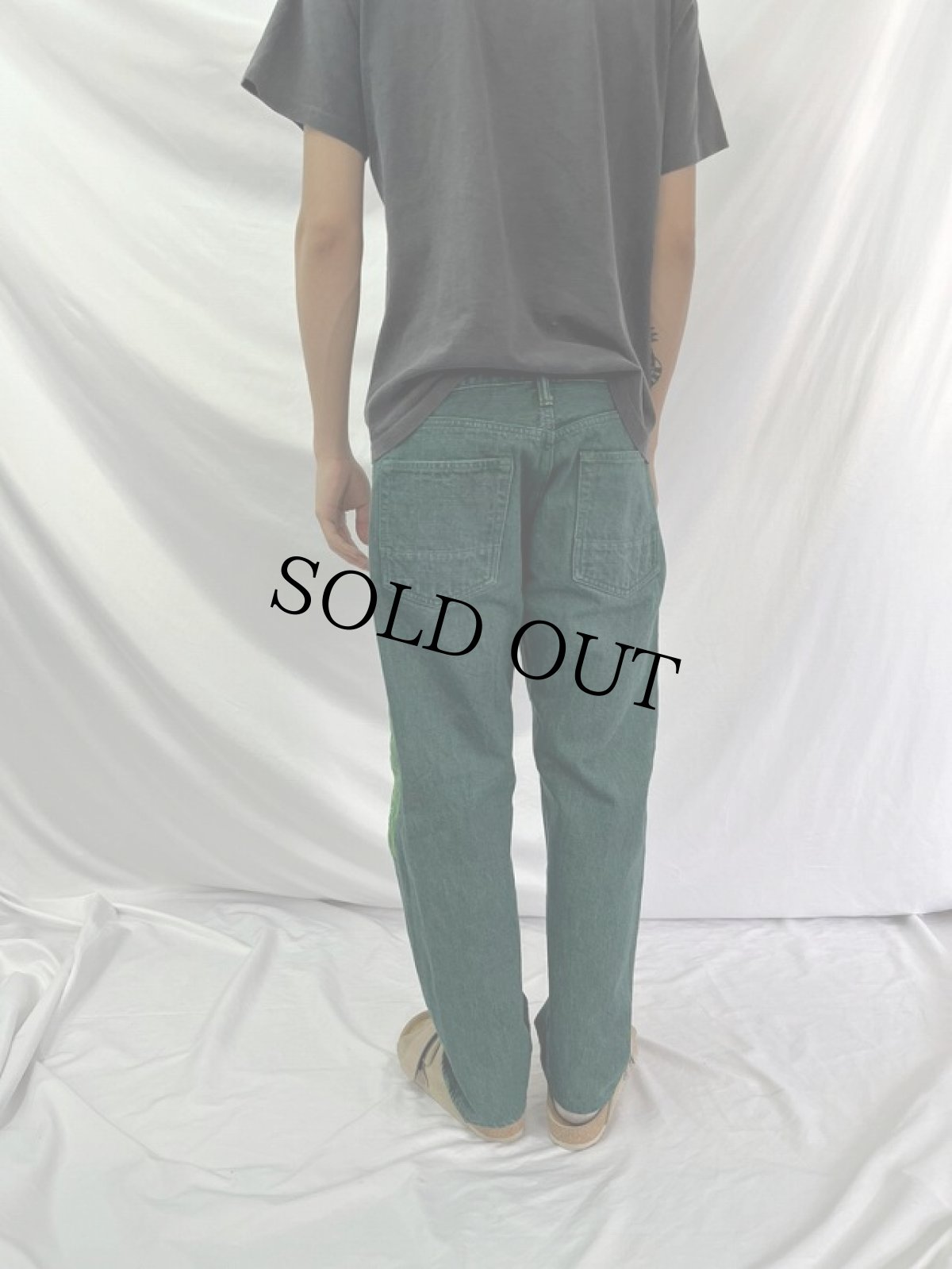 画像4: KAPITAL パッチワーク 後染めデニムパンツ W32 (4)