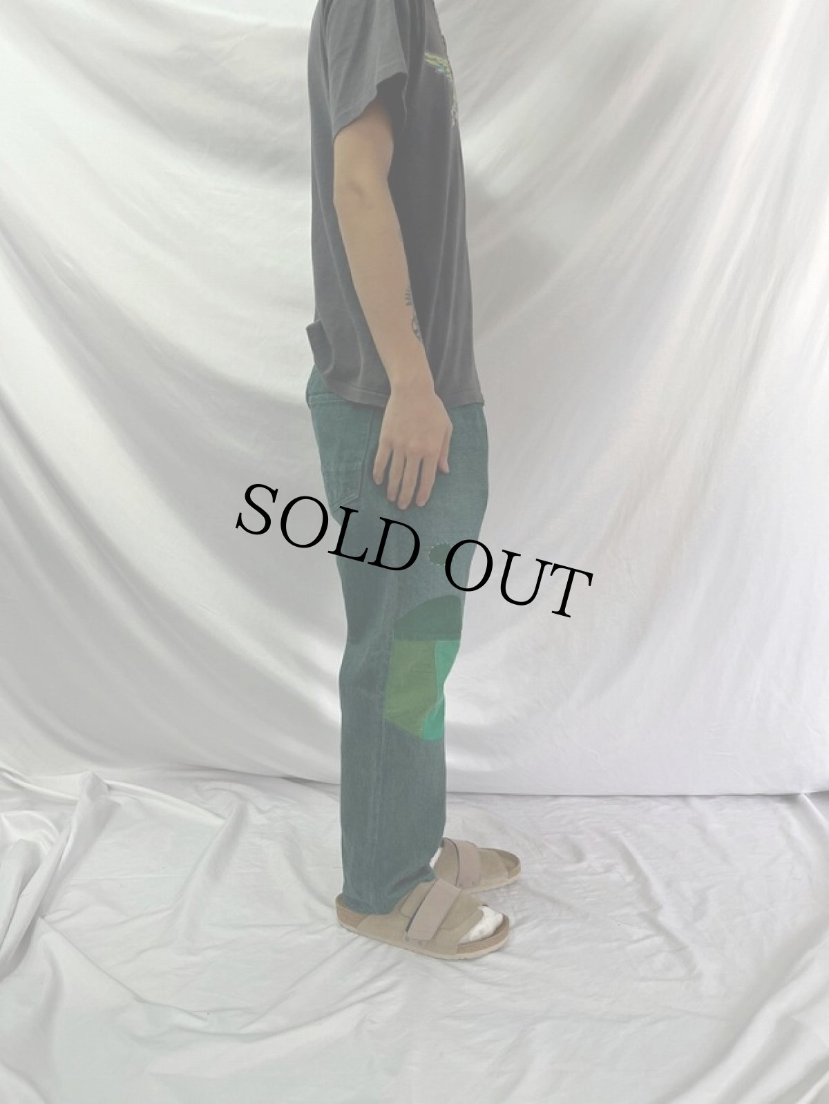 画像3: KAPITAL パッチワーク 後染めデニムパンツ W32 (3)