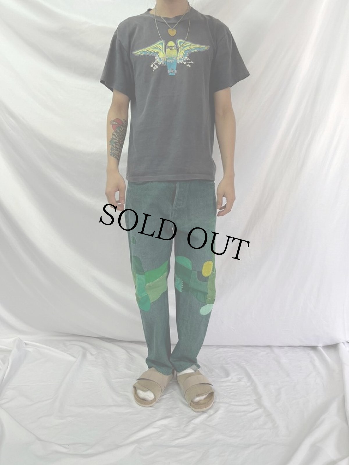 画像2: KAPITAL パッチワーク 後染めデニムパンツ W32 (2)