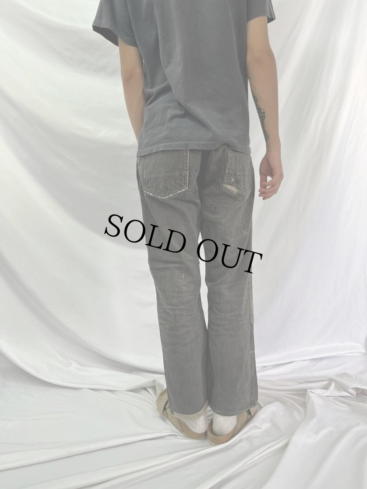 画像4: KAPITAL 刺し子×パッチワーク バックルバック ブラックデニムパンツ W30 (4)