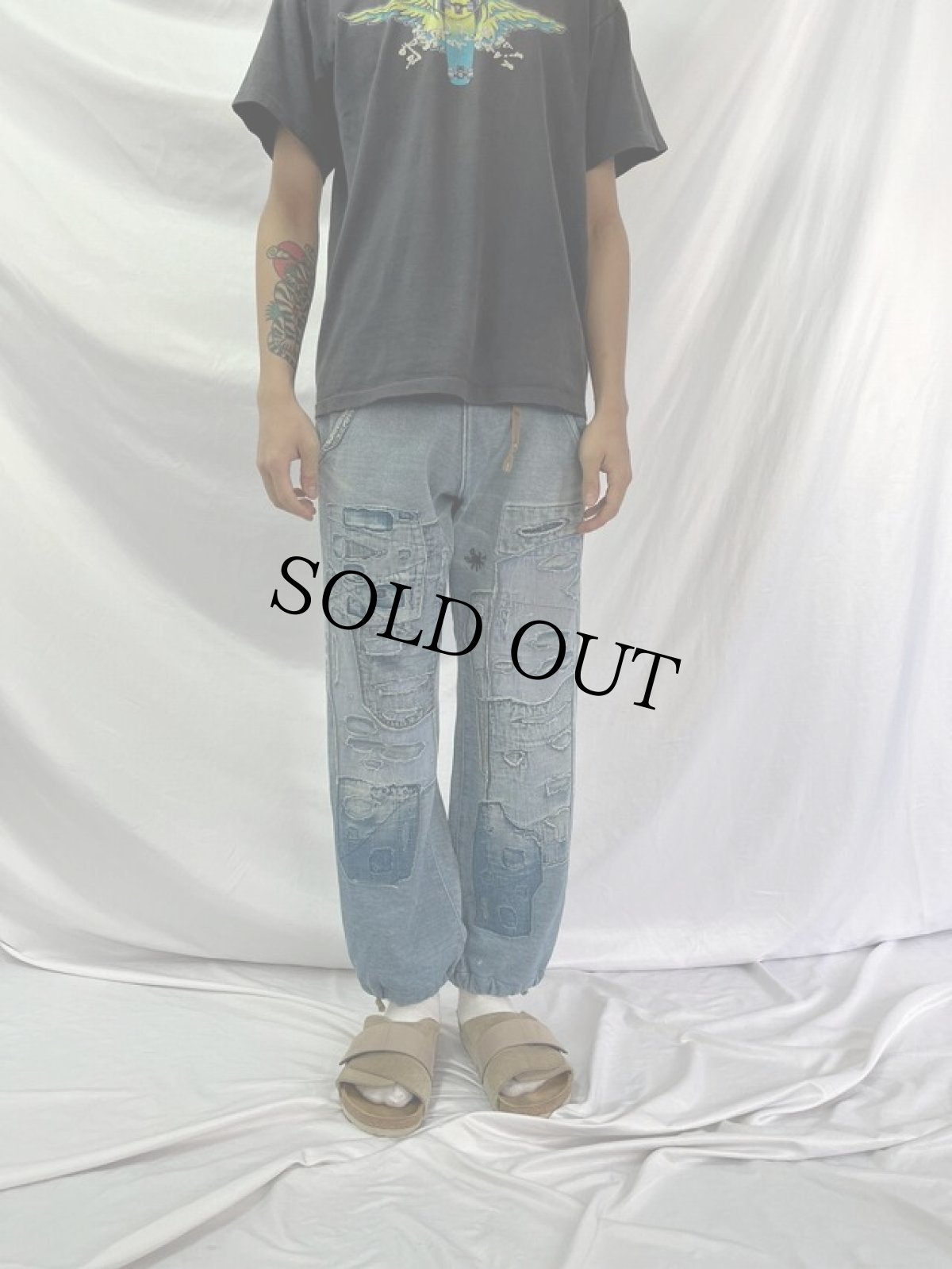 画像2: KAPITAL 襤褸加工 パッチワークスウェットパンツ W20-35 (2)