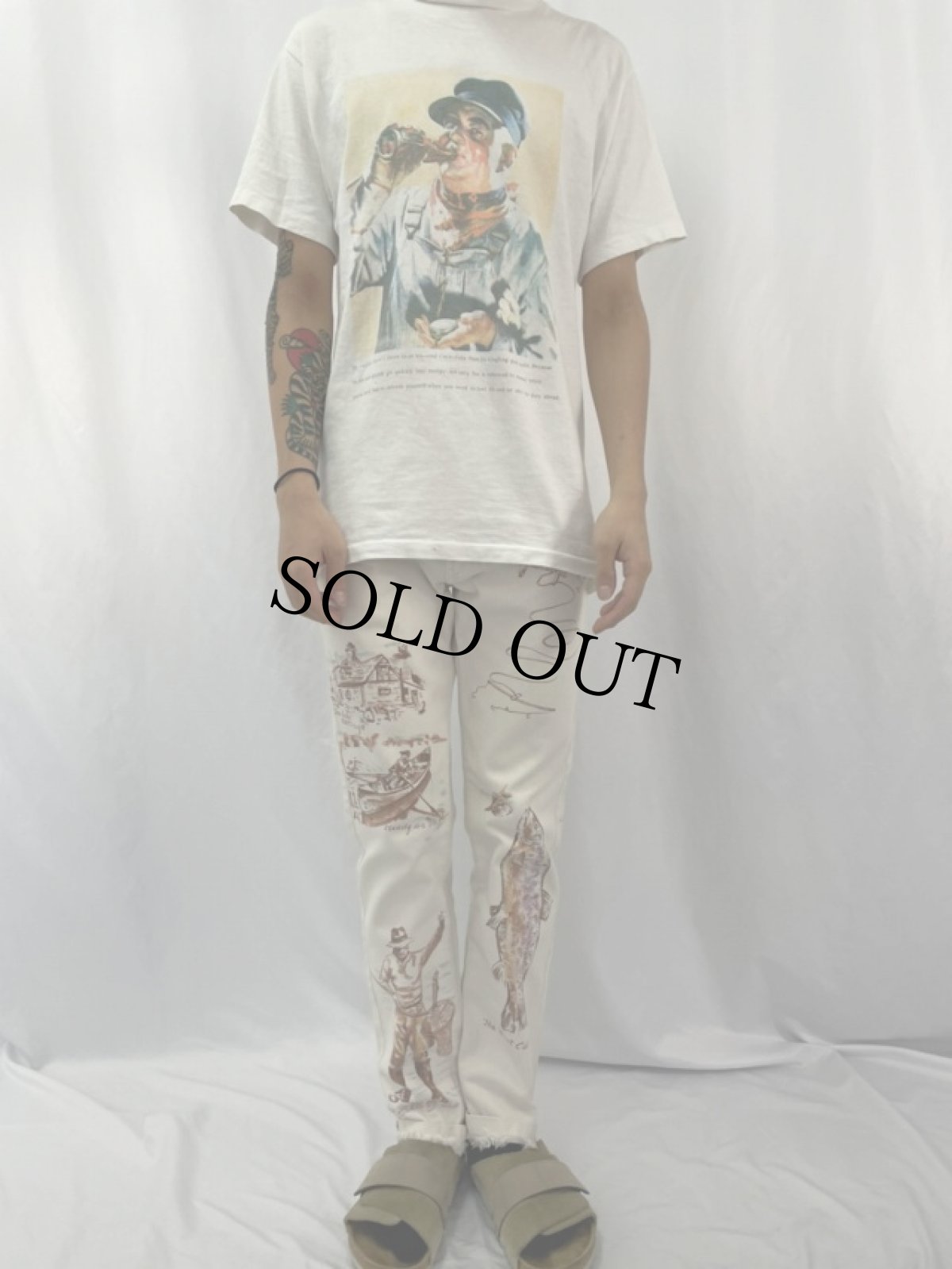 画像3: Ralph Lauren USA製 アウトドア柄 生成りデニムパンツ W29 (3)