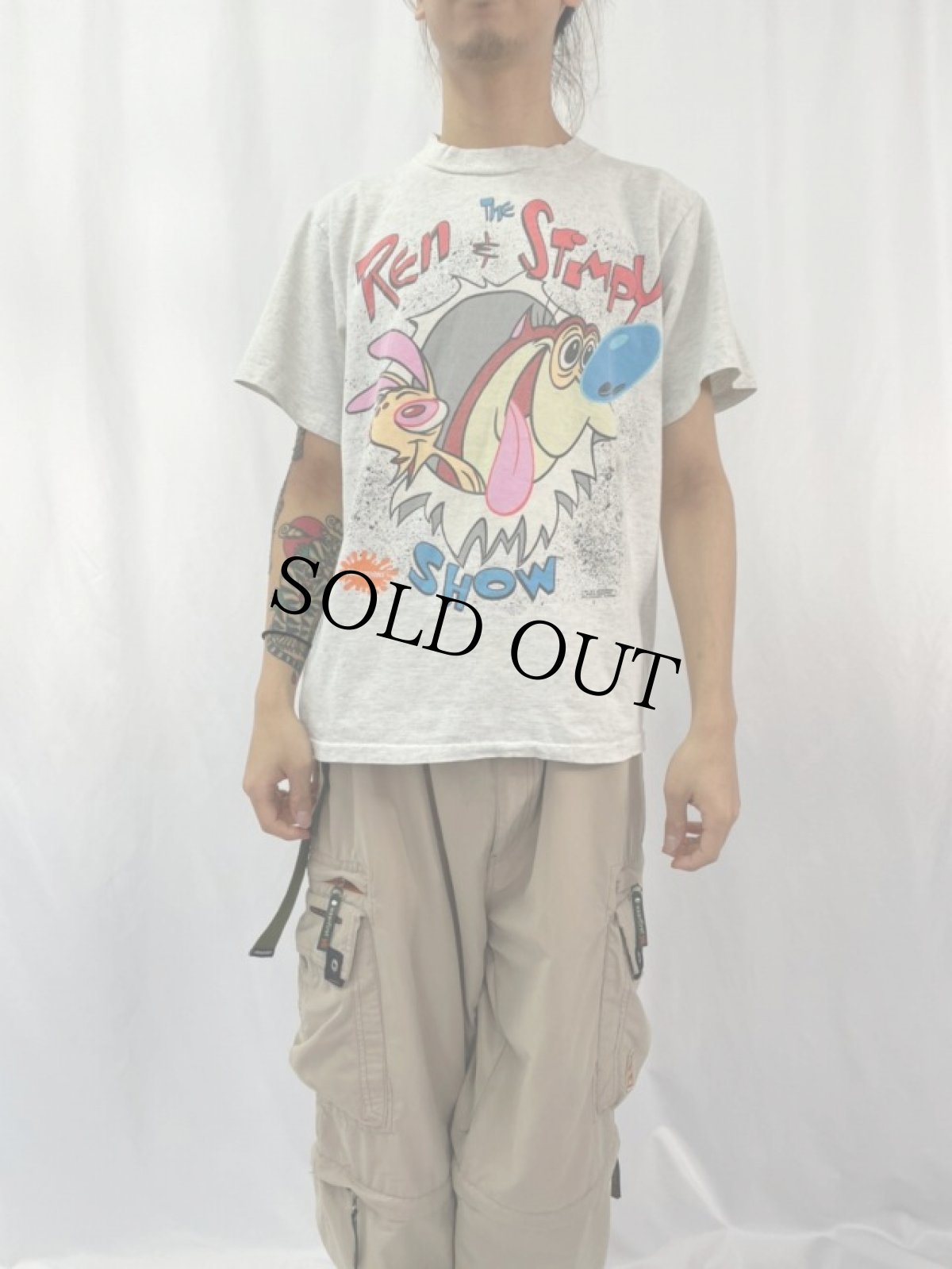 画像2: 90's The Ren and Stimpy Show USA製 キャラクターTシャツ L (2)