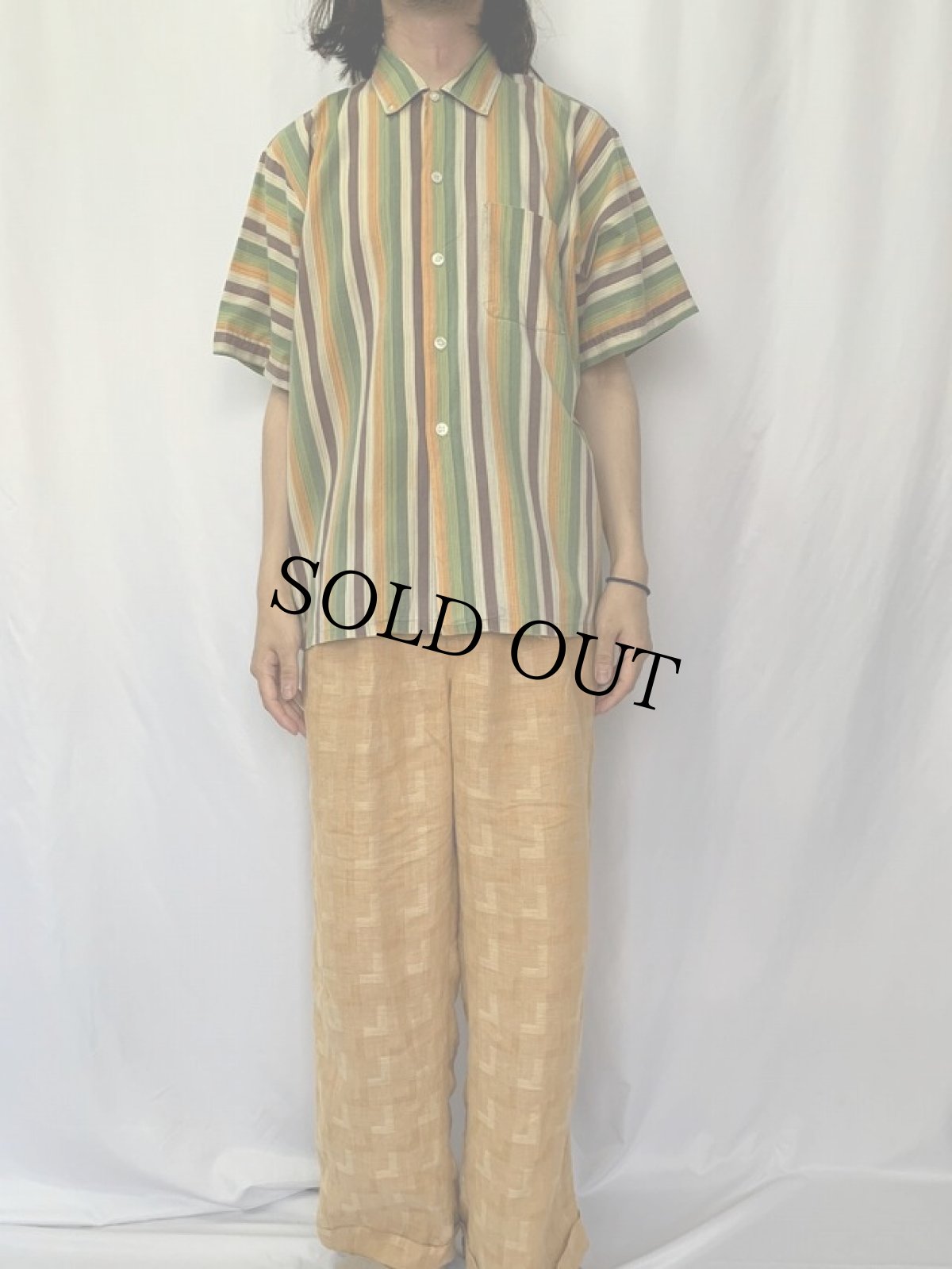 画像2: 60's Dolson ストライプ柄 ボタンダウンコットンシャツ XL (2)