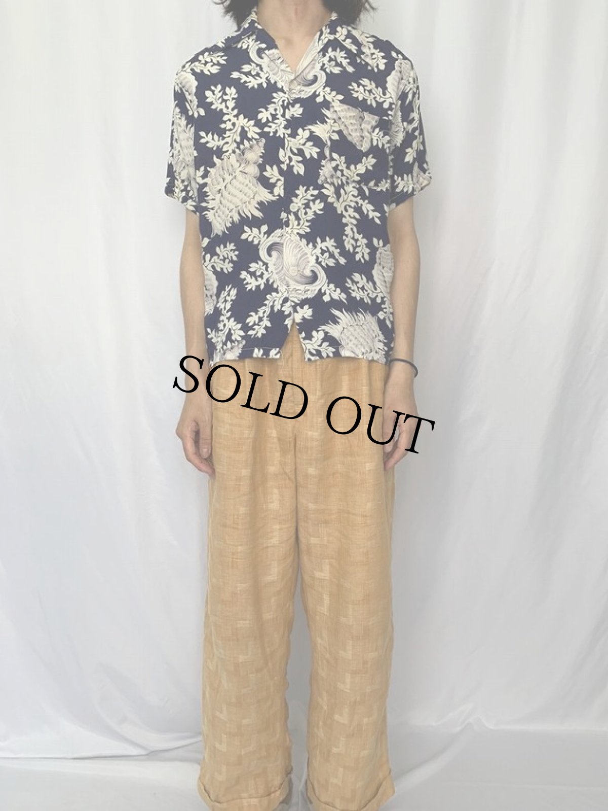 画像2: 50's Gentry 総柄レーヨンオープンカラーシャツ S (2)