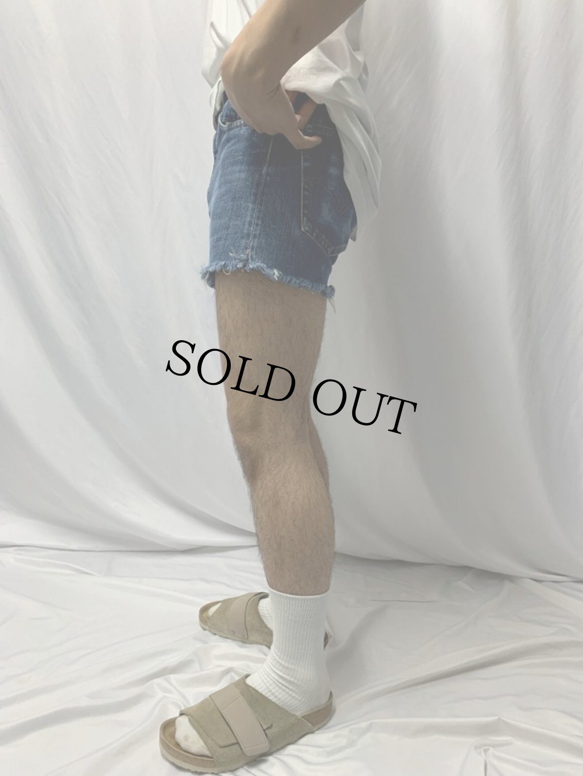 画像3: 70's LEVI'S 505-0217 BIGE カットオフデニムショーツ W30 (3)