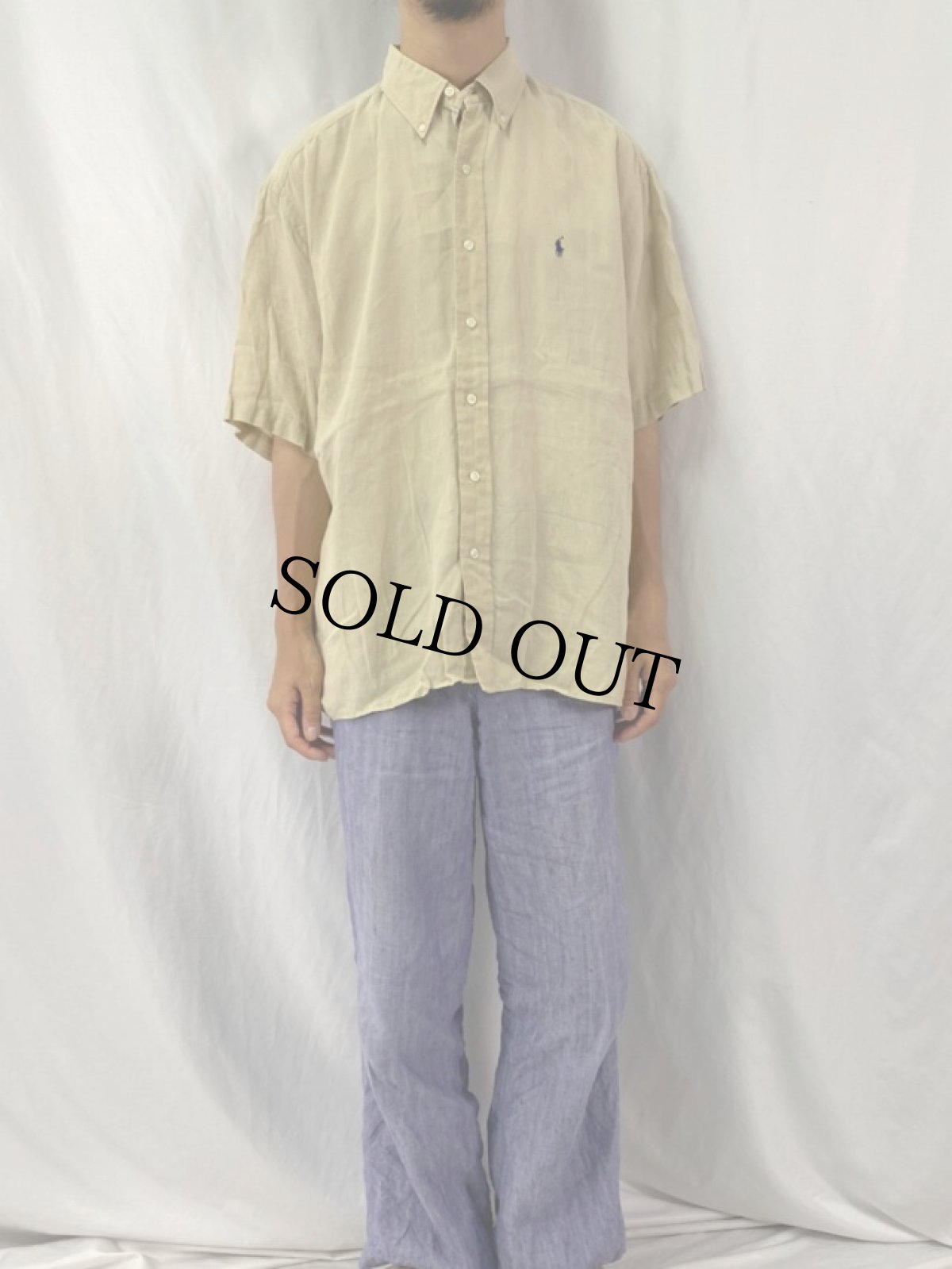 画像2: Ralph Lauren "BLAKE" リネンボタンダウンシャツ L (2)