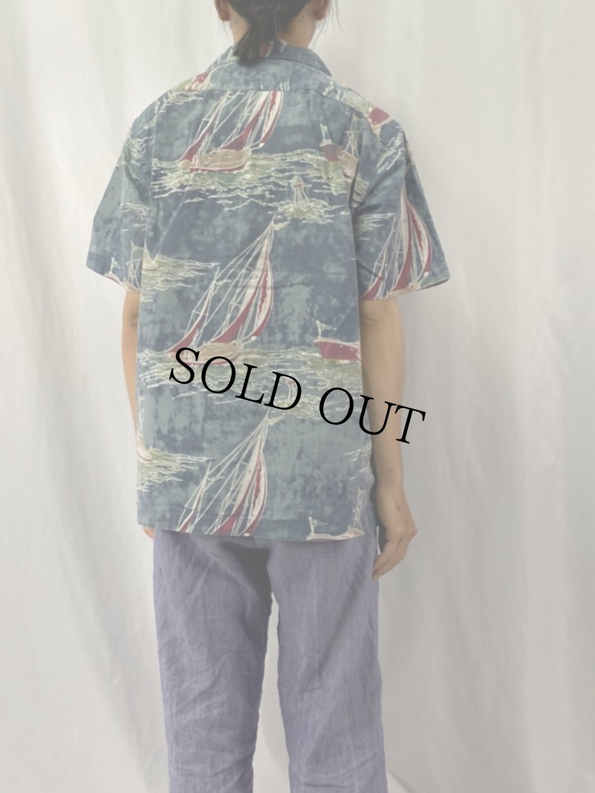 画像4: 80〜90's POLO Ralph Lauren "VINTAGE CAMP" セーリング柄 オープンカラーコットンシャツ M (4)