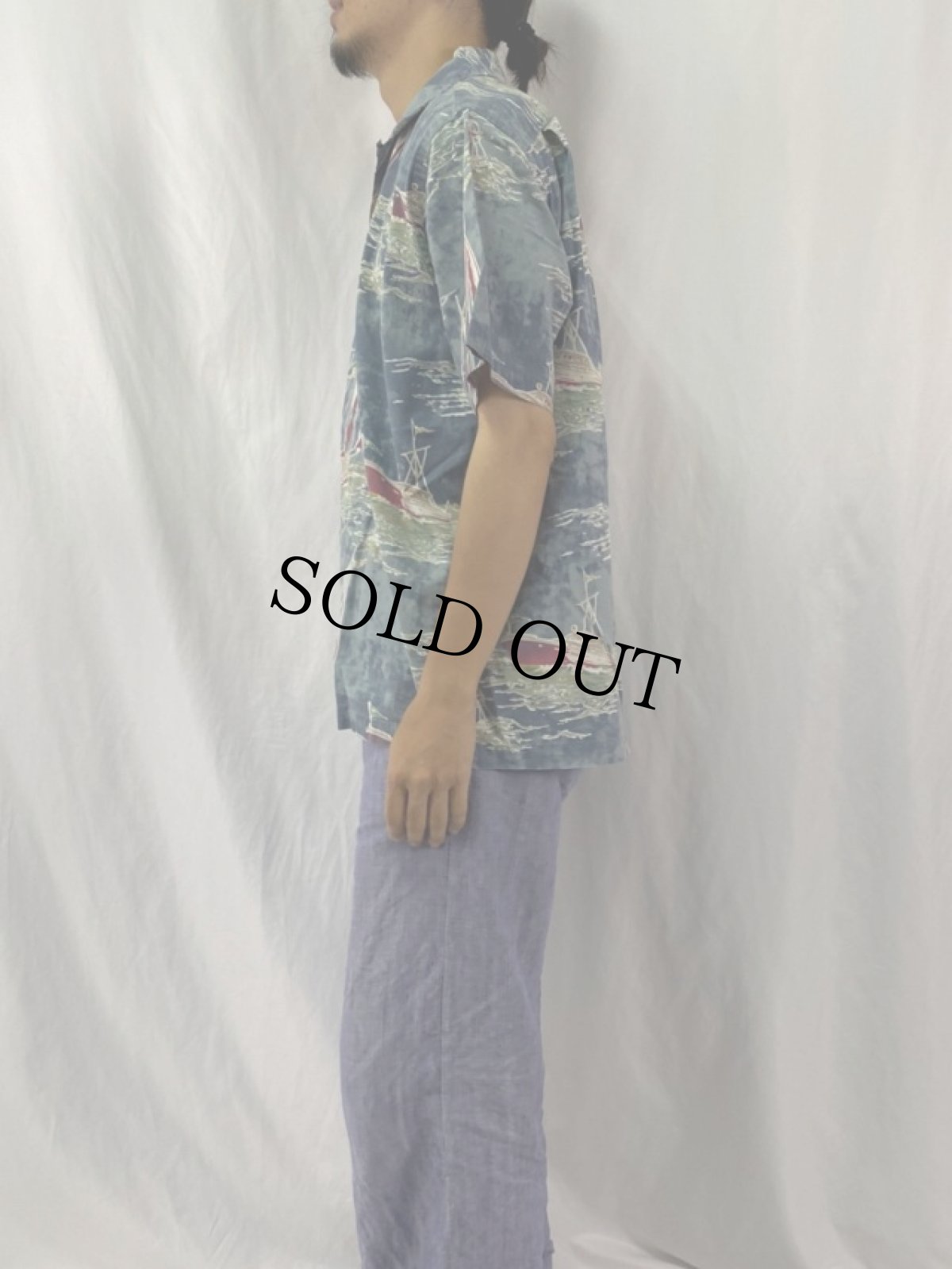 画像3: 80〜90's POLO Ralph Lauren "VINTAGE CAMP" セーリング柄 オープンカラーコットンシャツ M (3)