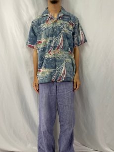 画像2: 80〜90's POLO Ralph Lauren "VINTAGE CAMP" セーリング柄 オープンカラーコットンシャツ M (2)