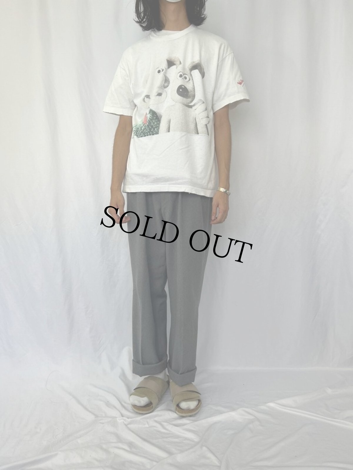 画像2: 90's WALLACE & GROMIT アニメキャラクタープリントTシャツ L (2)