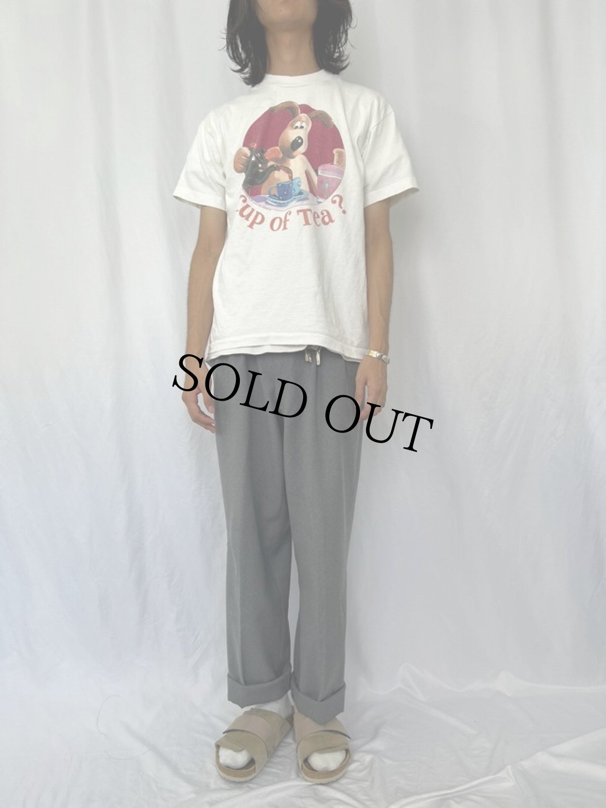 画像2: 80〜90's WALLACE & GROMIT "Cup of Tea?" アニメキャラクタープリントTシャツ M (2)