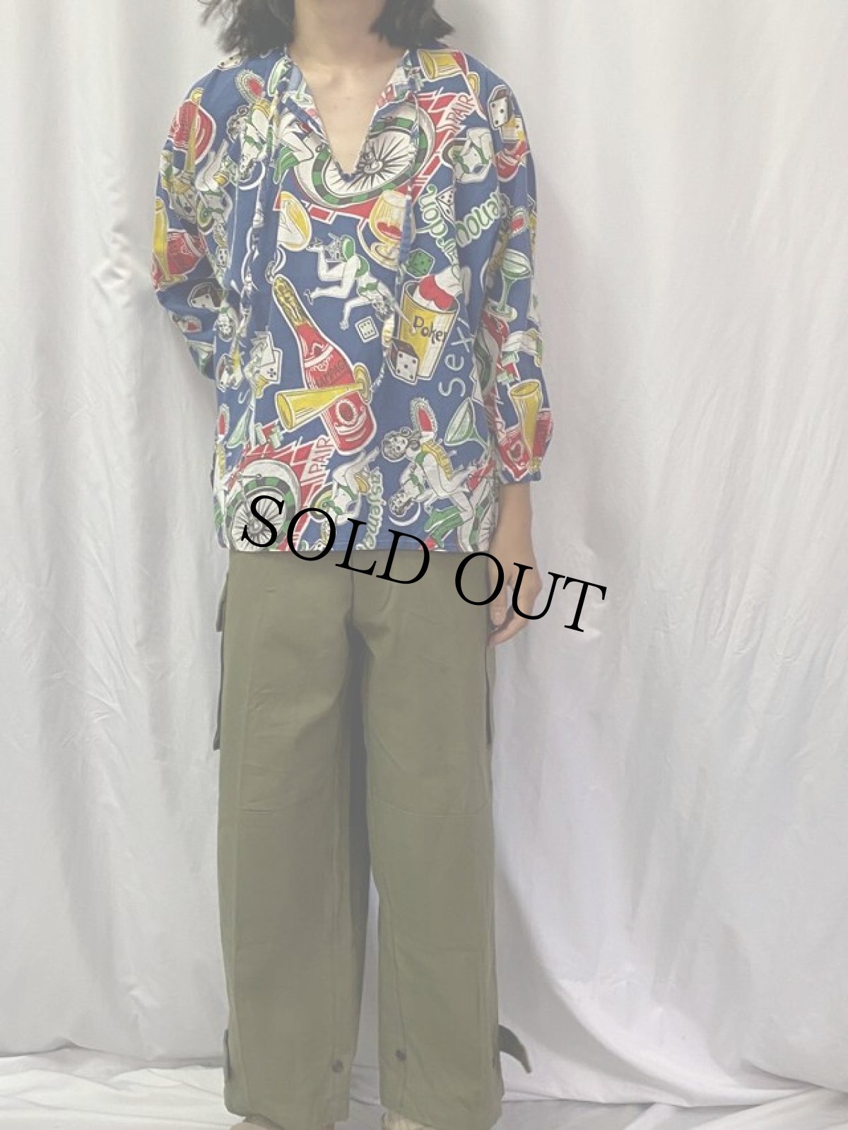 画像2: カジノ柄 プルオーバーコットンシャツ (2)