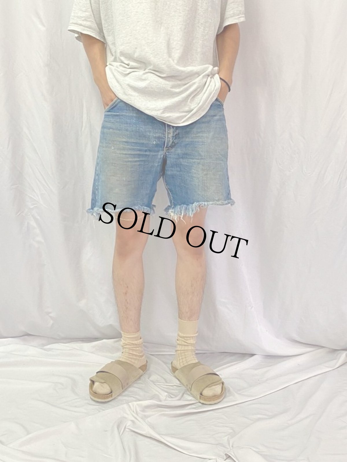 画像2: 60's Lee 101Z サイド黒 カットオフデニムショーツ W33 (2)