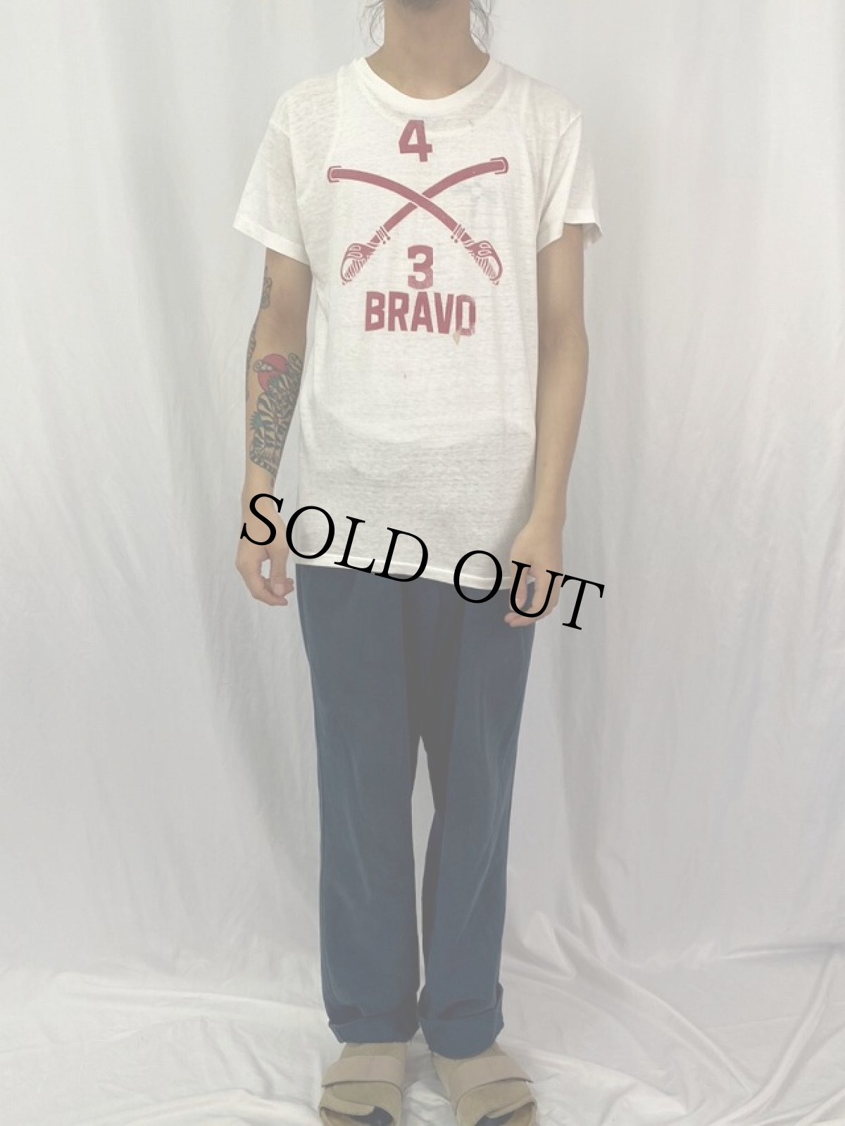 画像2: 80's BRAVO 43 染み込みプリントTシャツ L (2)