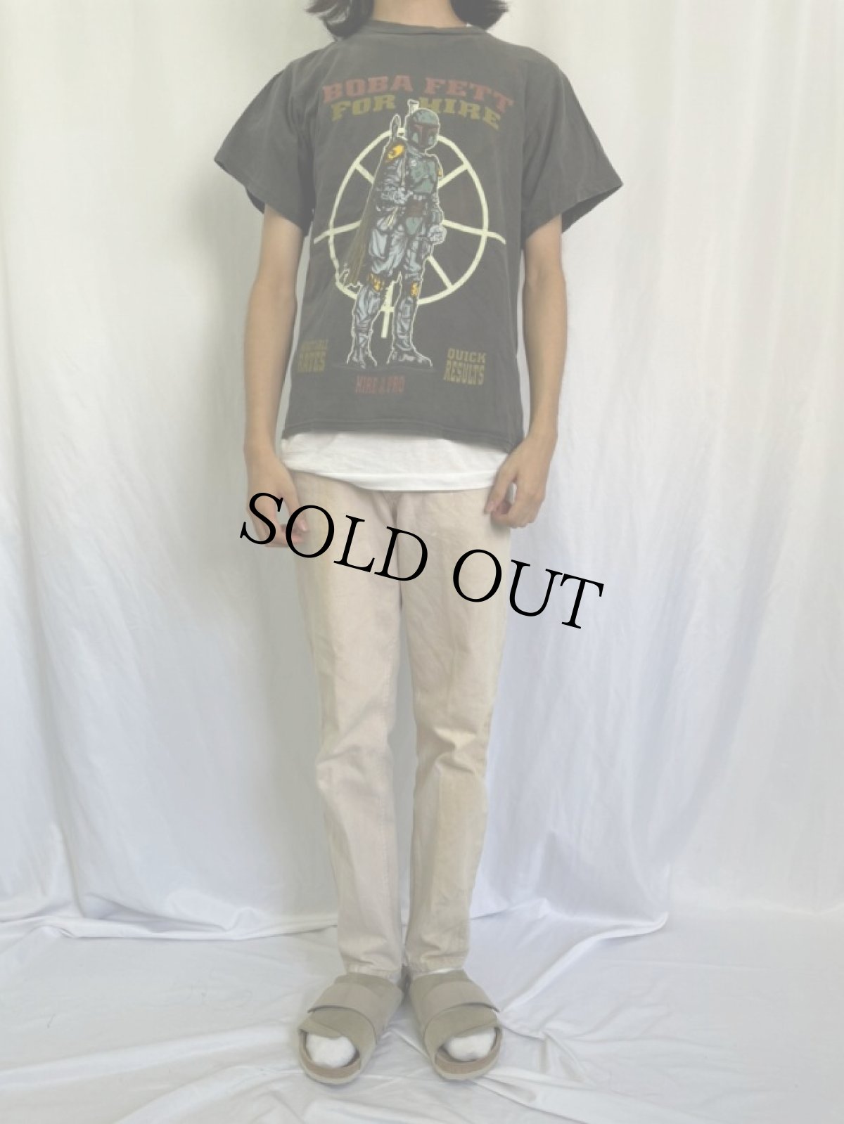 画像2: 90's STAR WARS USA製 BOBA FETT FOR HIRE 映画キャラクターTシャツ M (2)