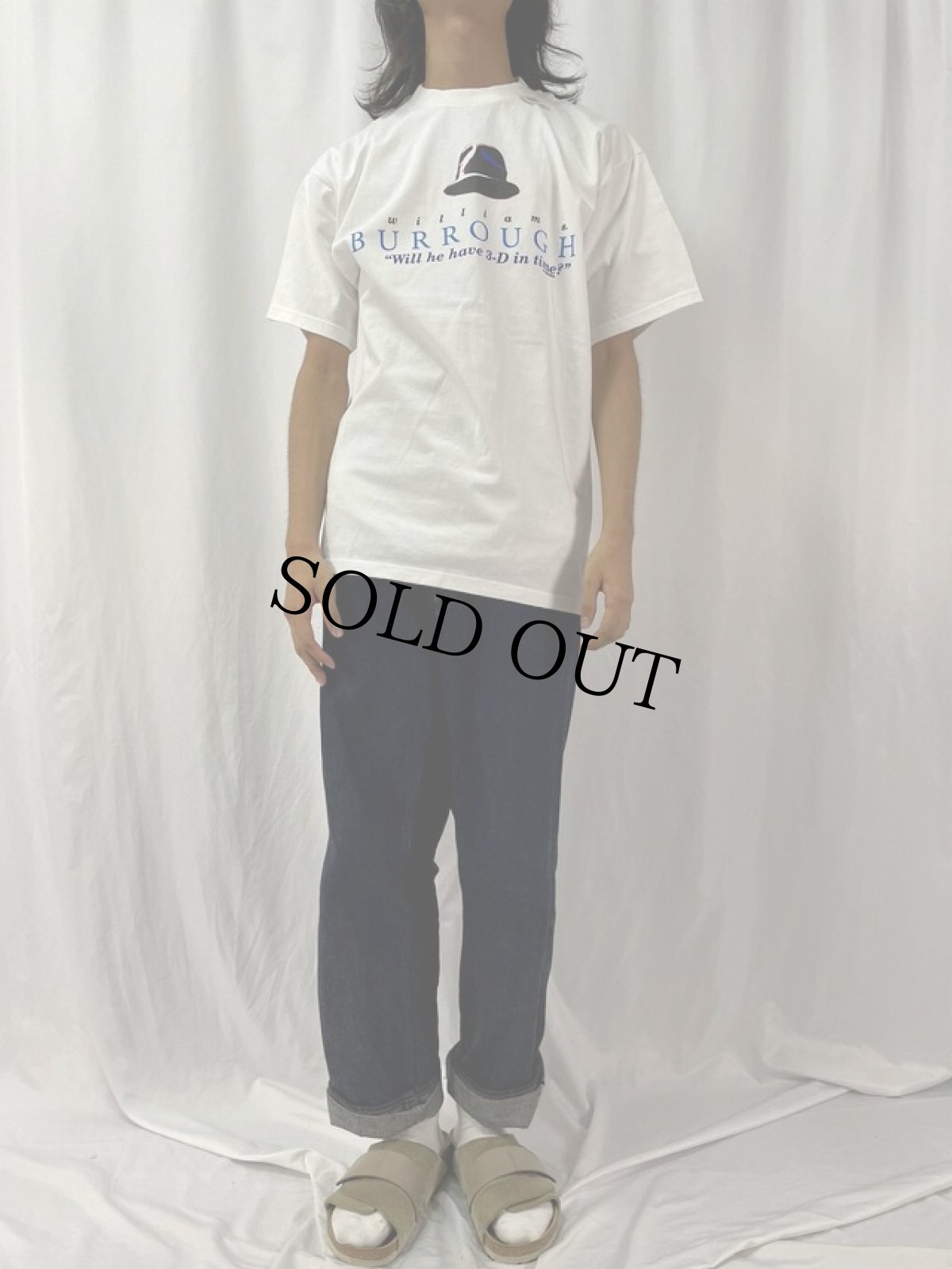 画像2: 90's BURROUGHS USA製 "Will he have 3-D in time?" 小説家プリントTシャツ DEADSTOCK L (2)