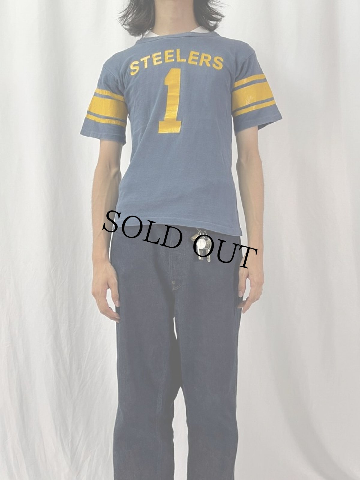 画像2: 70's Champion USA製 バータグ "STEELERS" プリントTシャツ M (2)