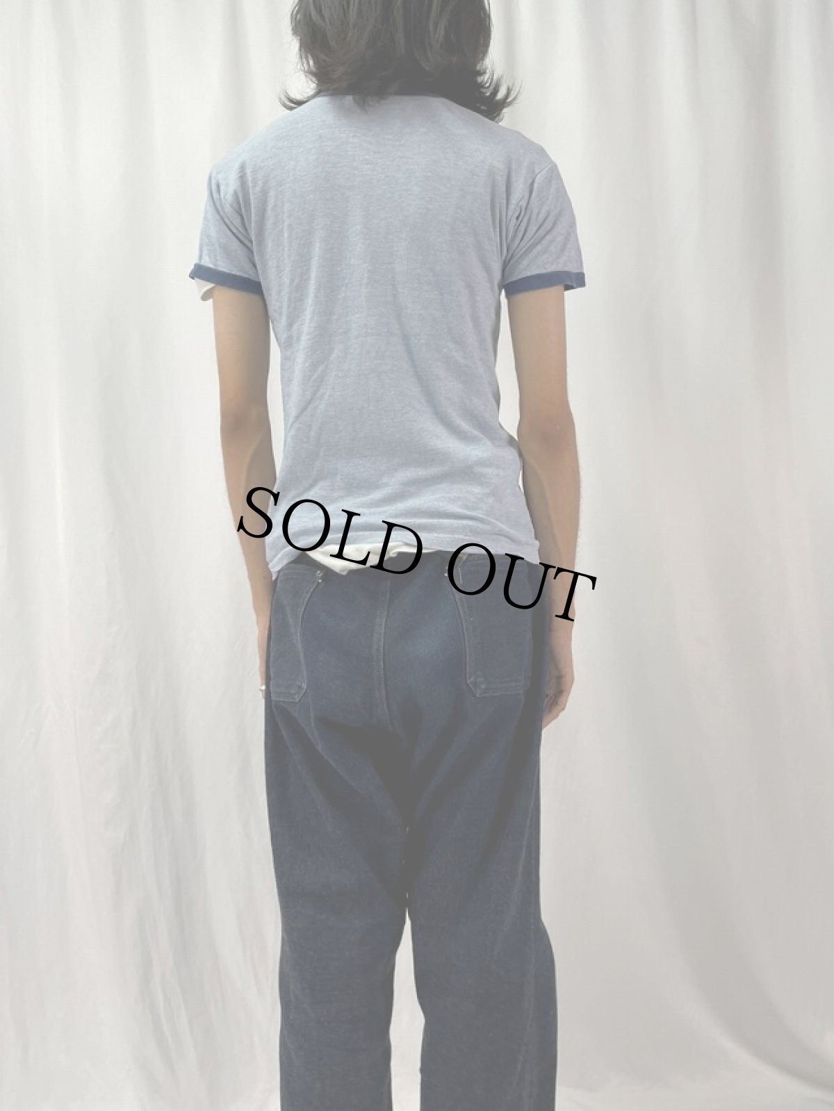 画像4: 70's Champion USA製 バータグ "POTSDAM STATE" 染み込みプリントリンガーTシャツ M (4)