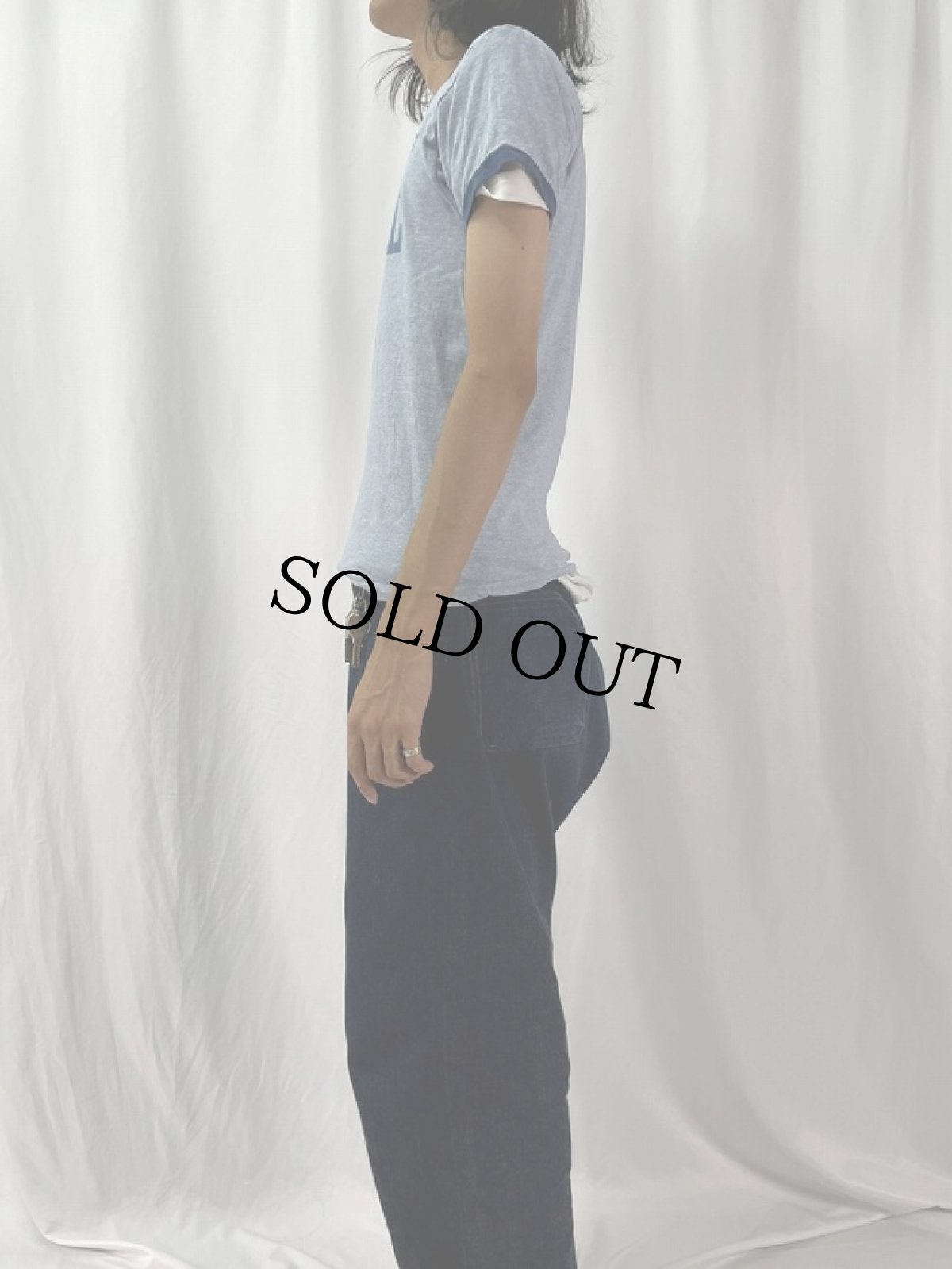 画像3: 70's Champion USA製 バータグ "POTSDAM STATE" 染み込みプリントリンガーTシャツ M (3)