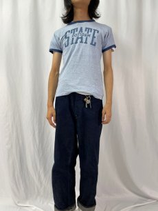 画像2: 70's Champion USA製 バータグ "POTSDAM STATE" 染み込みプリントリンガーTシャツ M (2)