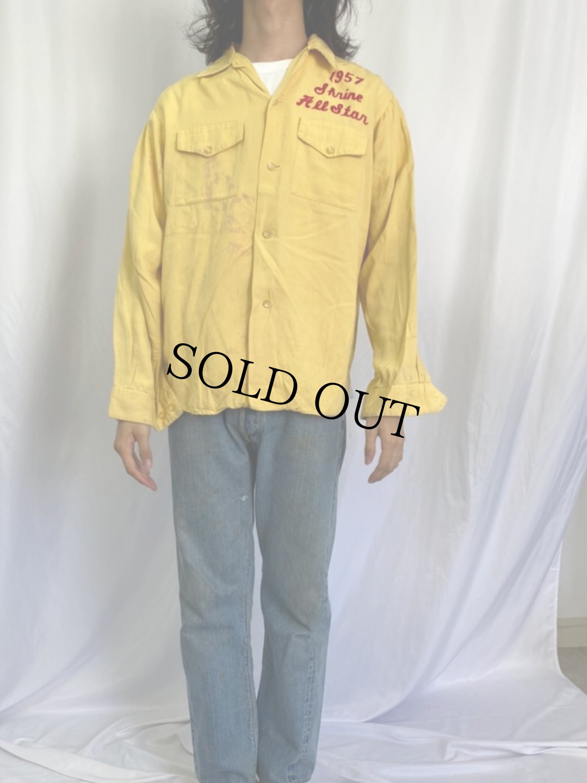 画像2: 50's Wilson USA製 "Shrine All Star" チェーン刺繍 レーヨンオープンカラーシャツ L (2)