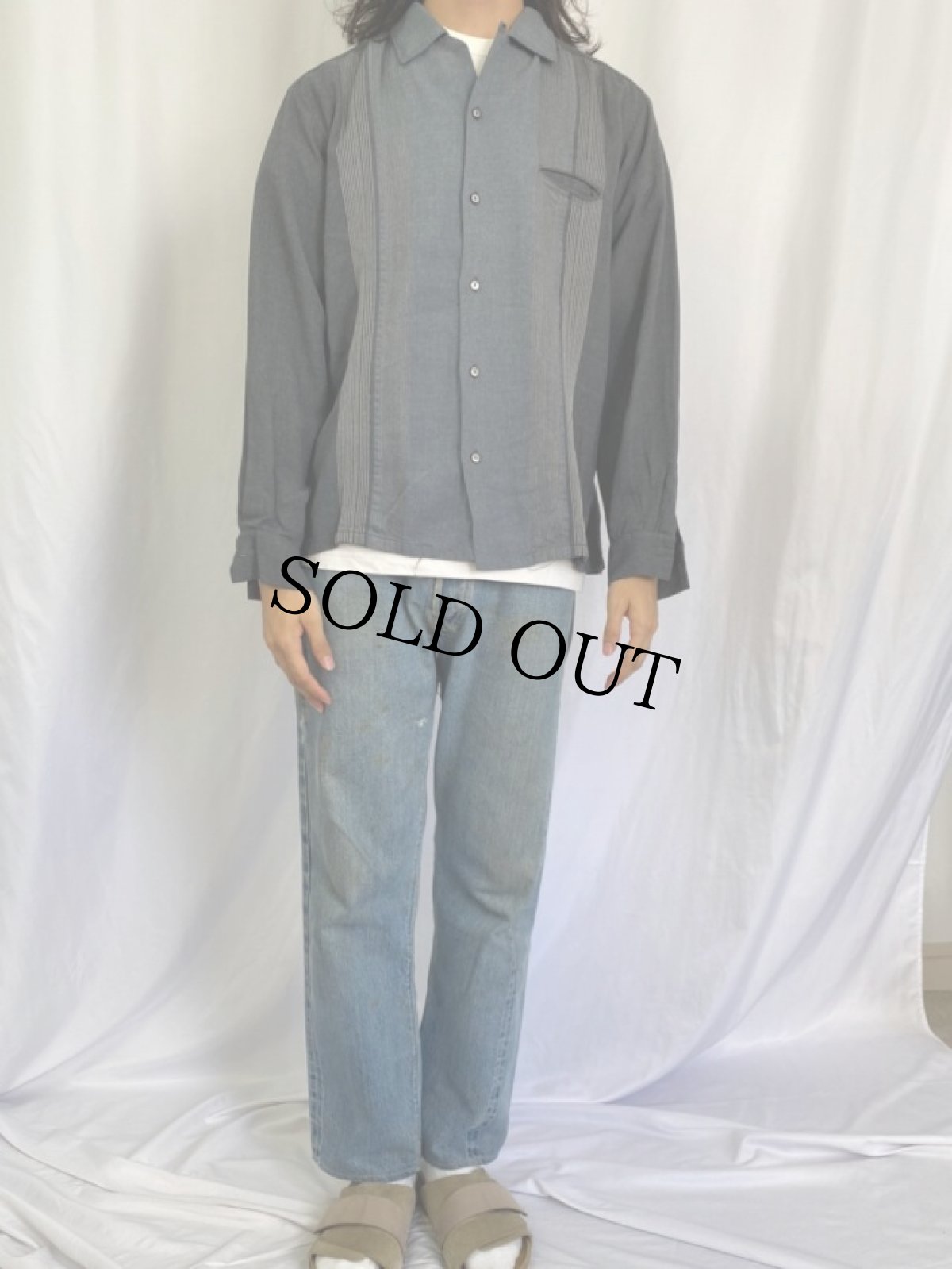 画像2: 70's〜  Da Vinci ステッチデザイン レーヨン×アセテート オープンカラーシャツ L (2)