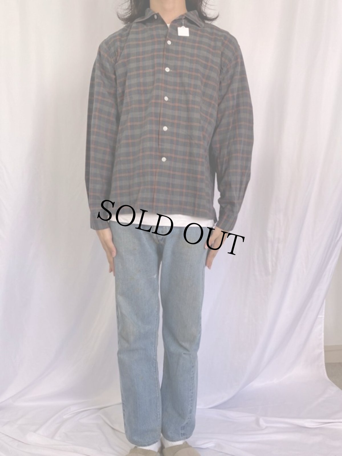 画像2: 60's McGREGOR USA製 チェック柄 オープンカラーコットンシャツ L (2)