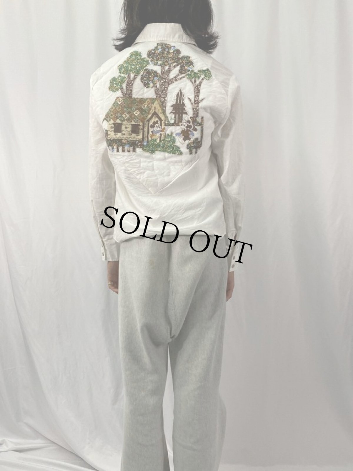 画像4: 70's KENNINGTON ミッキー柄 キルティング切替 ウエスタンスシャツ M (4)