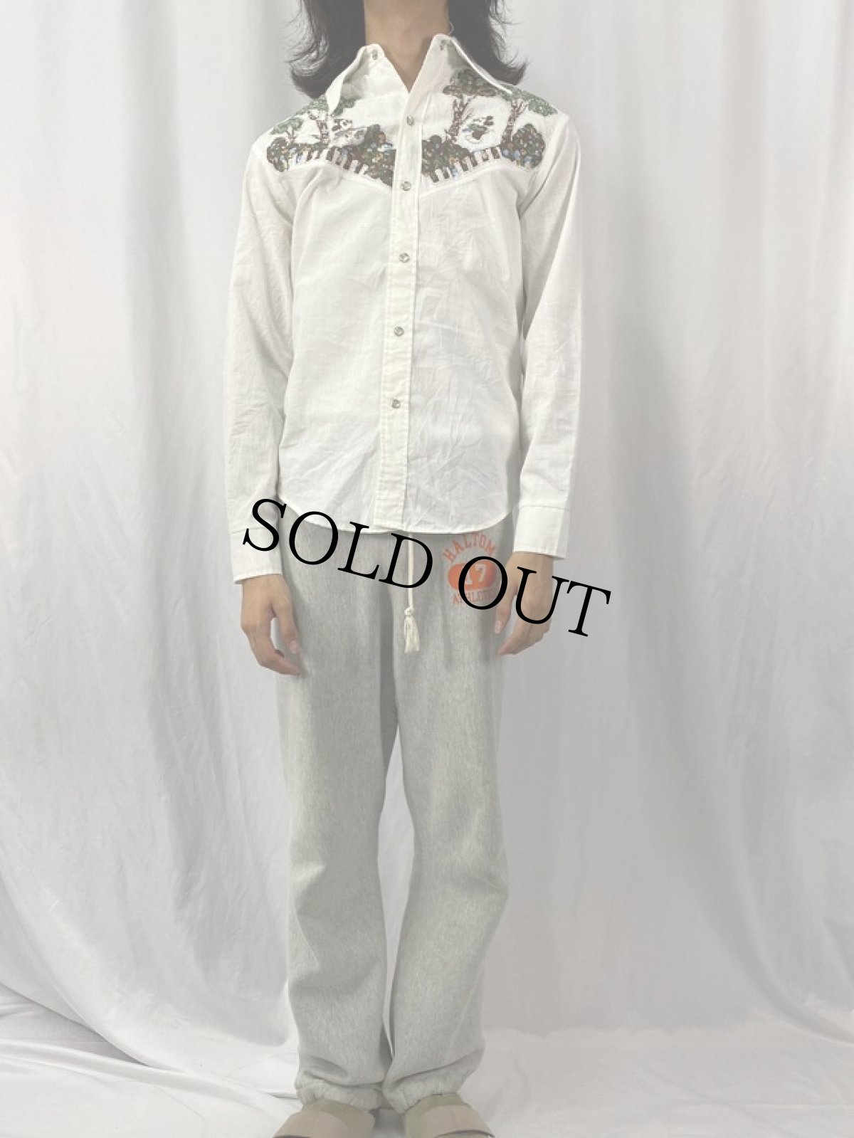 画像2: 70's KENNINGTON ミッキー柄 キルティング切替 ウエスタンスシャツ M (2)