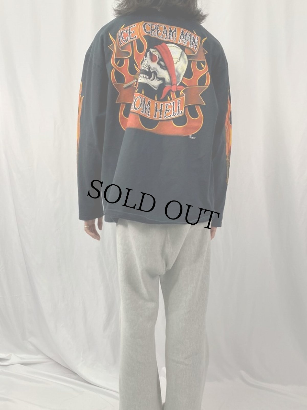 画像4: ICE CREAM MAN FROM HELL バイカープリント ヘンリーネックロンT XL (4)